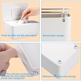2 Pack LEQXGO Baby Wipes Dispenser, Wipes Dispenser Baby Wipes Case, Baby Wipe Holder for Fresh Wipes, Non-Slip Wipes Case, Wipe Container with Sealing Design Lid (White and White)