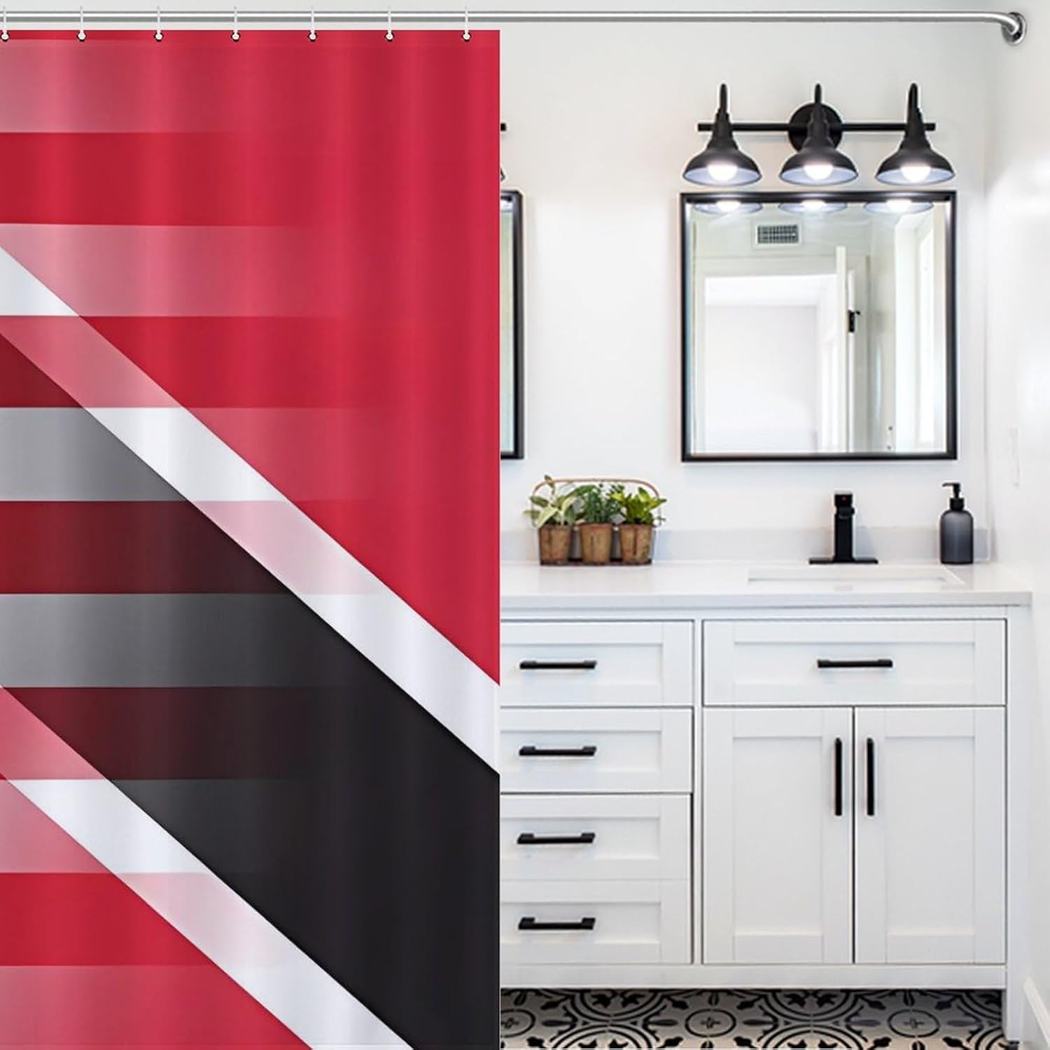 U.S. Trinidad and Tobago Flag Funny Shower Curtains Washable Bath Curtain Liner with Hooks for Bathroom Bath Tubs