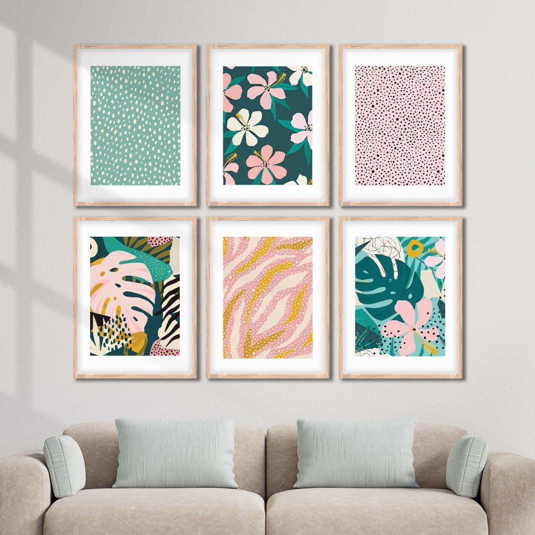 NoWorries Pestal Colors Wall decor Paintings for Painting with frame - Modern art Wall Poster Paintings (Pattern-Minimal art) (Synthetic P.S. Mould Frame) Set of 6 (13x17 inches, art ATTACK-1)