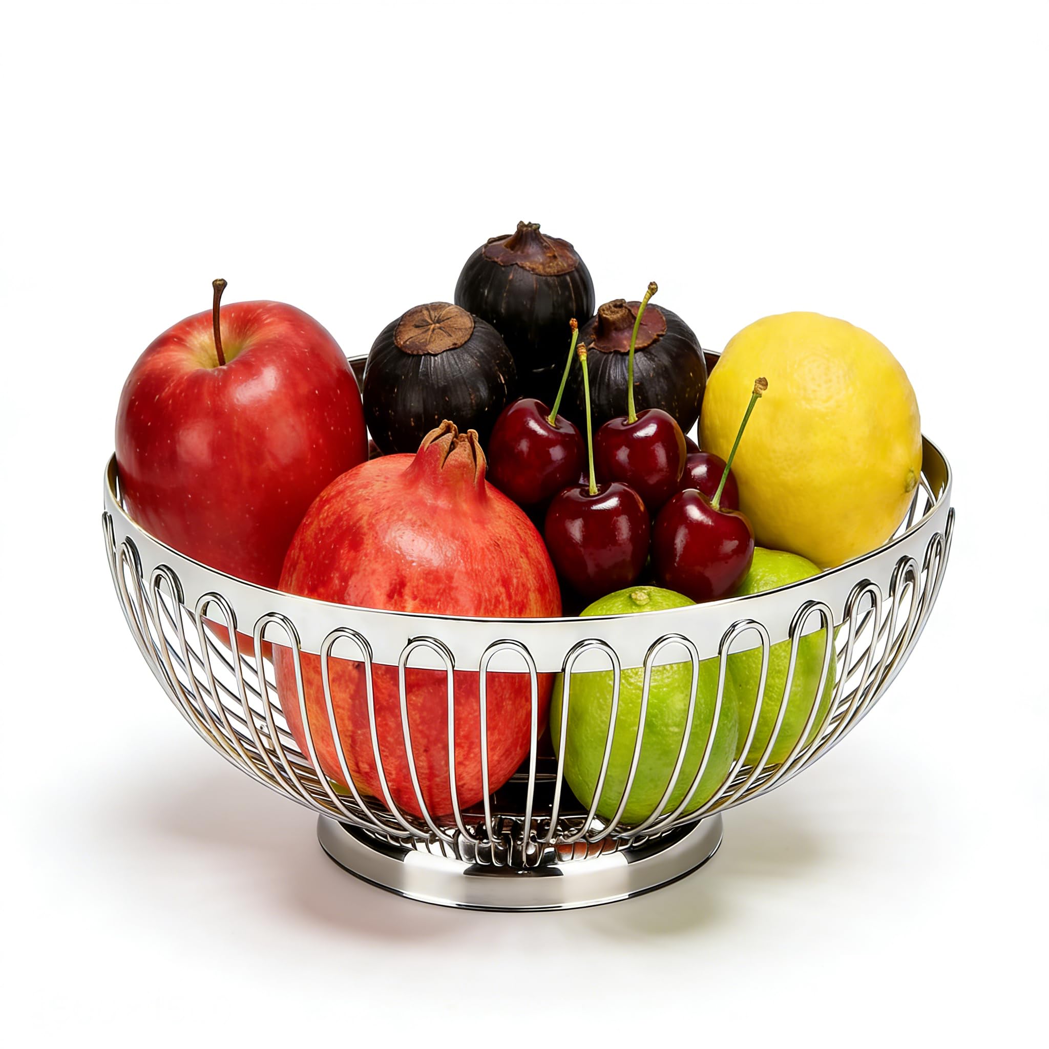 Tissting Ciotola per Frutta Acciaio Inossidabile Filo D'argento Cesto per Frutta Centrotavola per Tavolo Drenante Cavo Portaoggetti Decorativo per Frutta per Verdure Pane Frutta(26x11x11cm)