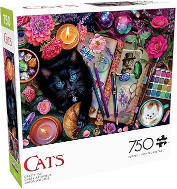 Buffalo Games Crafty Cats 750-Piece Cat Jigsaw Puzzle - 24 x 18 in Poster Included - Precision-Cut Pieces & Adult Puzzle - Vibrant Artwork & Animal Designs for Adults - Stress Relief & Jigsaw Fun
