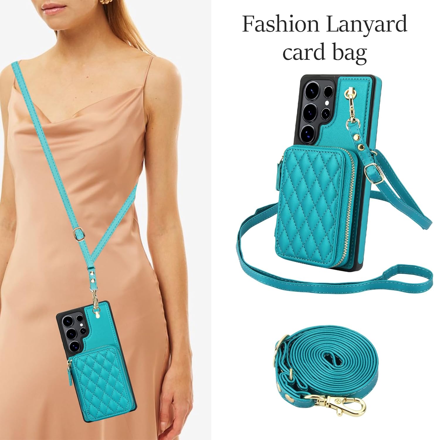 Phone Case for Samsung Galaxy S25 Ultra 5G Wallet Cell Cover with Tempered Glass Screen Protector Wrist Crossbody Strap RFID Blocking Card Holder S25Ultra 25S S 25 25Ultra 6.9 2025 Women Girls Green