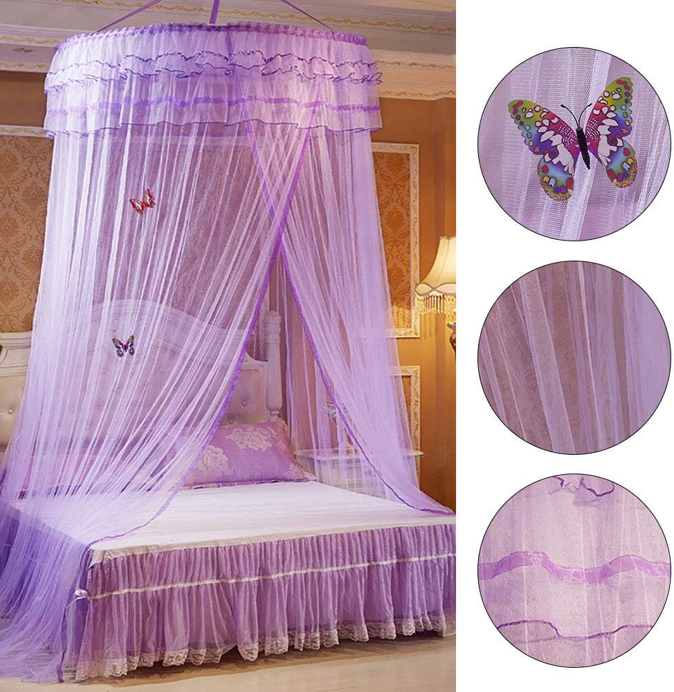 Super Deal Product Princess Lace Style Mosquito Net, Foldable Round Bed Canopy, Bed Canopy, for Children Girls Baby Kids(Purple)