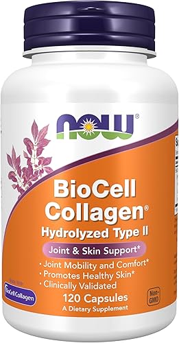 NOW Foods Suplementos, BioCell Collagen® Colágeno Hidrolizado Tipo II, Validado Clínicamente, 120 Cápsulas Vegetales