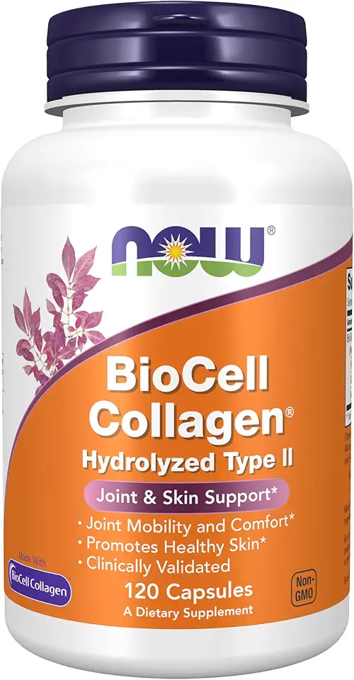 NOW Foods Supplements, BioCell Collagen® Hydrolyzed Type II, Clinically Validated, 120 Veg Capsules
