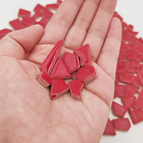 Miniatura 3 de Azulejos de mosaico de cerámica de 7.05 oz para manualidades, azulejos de mosaico de porcelana de 0.2 x 0.8 pulgadas para decoración del hogar (rojo)