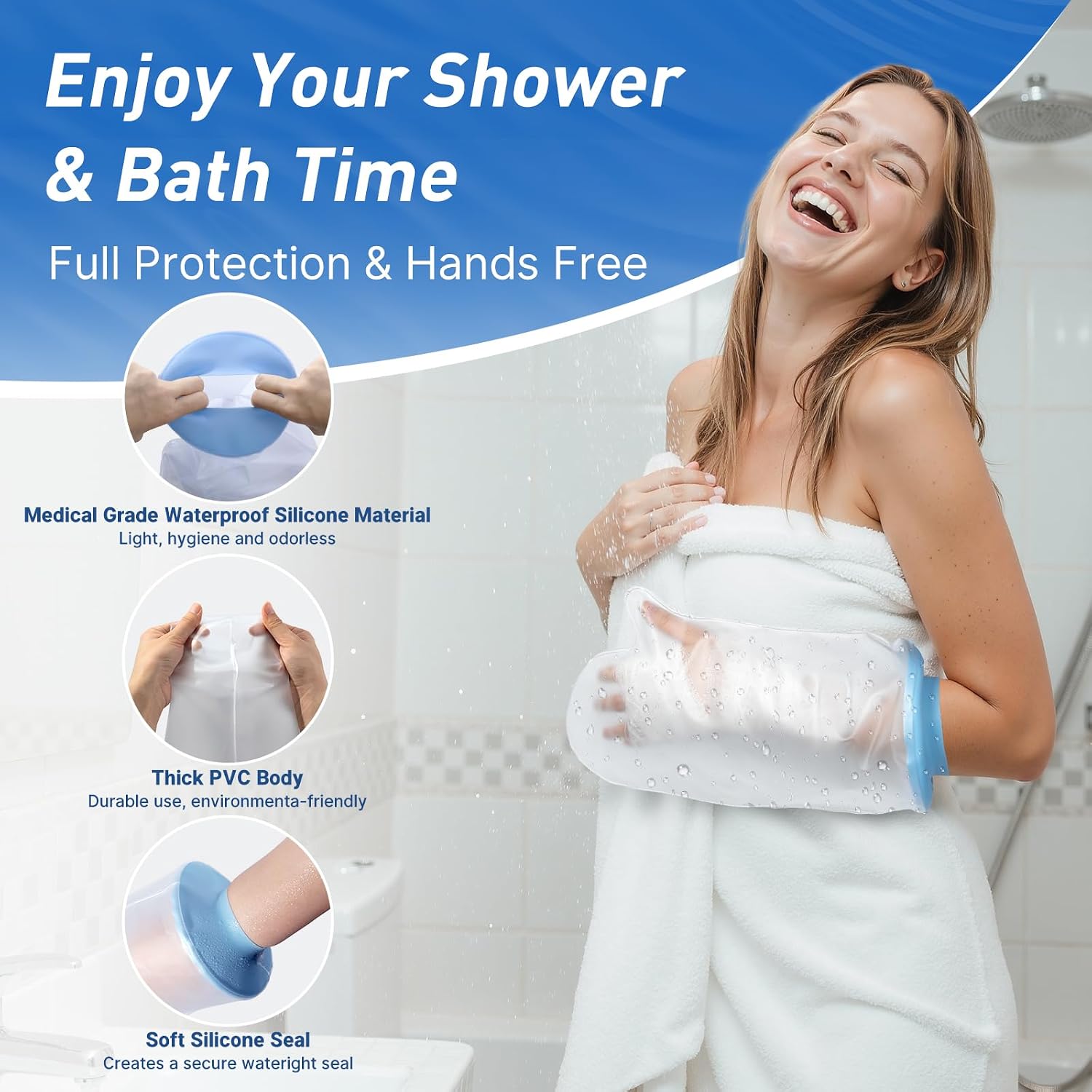 Waterproof Hand Cast Covers for Shower Bath, Reusable Cast Protector for Adults with Watertight Seal, Keeps Bandages, Wounds, Wrist & Hand Dry – 2026 Durable Upgrade