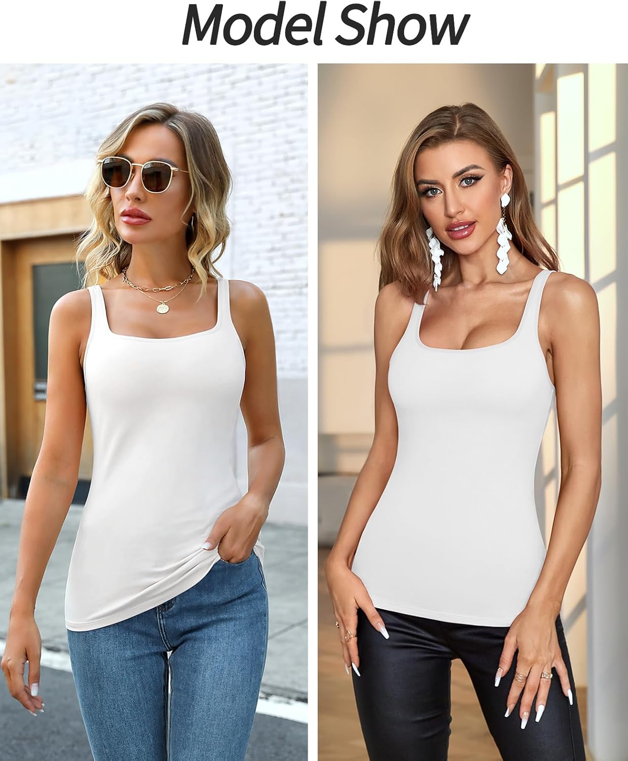 V FOR CITY Women's Cotton Tank Top with Shelf Bra Adjustable Wider Strap Camisole Basic Cami Tanks - Image 2