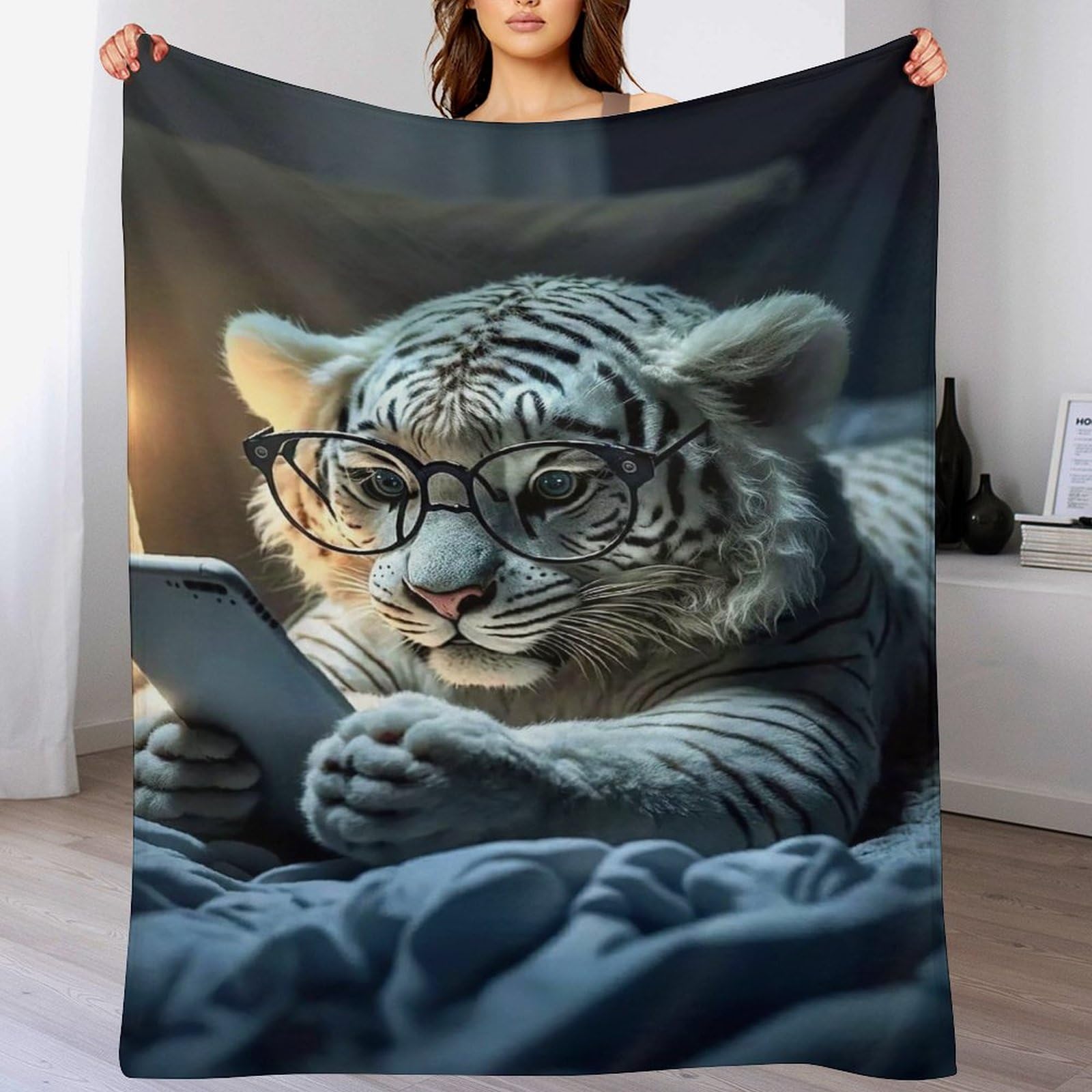 Plaid tigre polaire pour canapé et camping couverture chaude de jardin