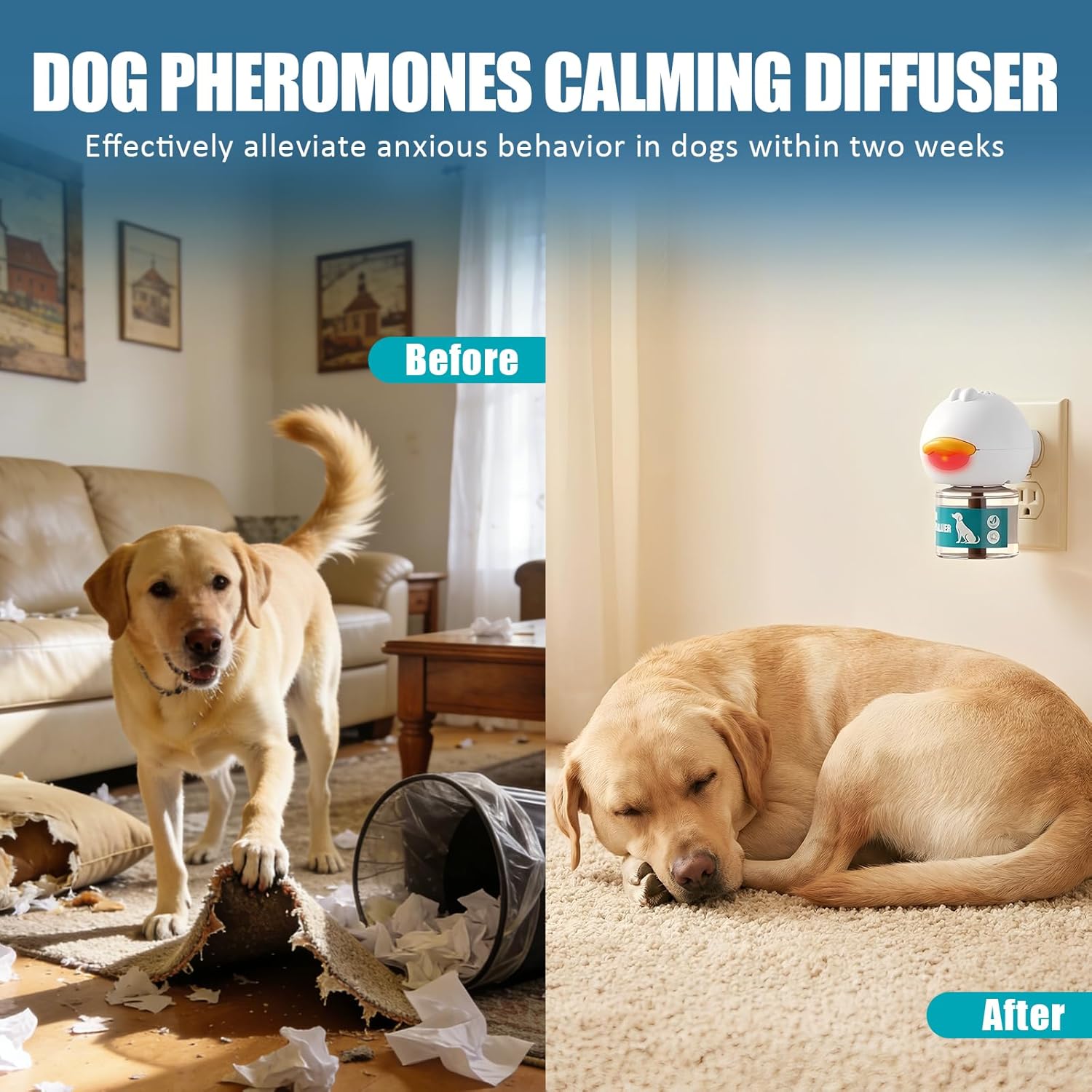 Dog Calming Diffuser, Calming Pheromones Diffuser Kit Appeasing Pheromone Diffuser to Calm (2Plug in+4Refill) for Anxiety Relief Reduce Aggression Fighting Barking Stress