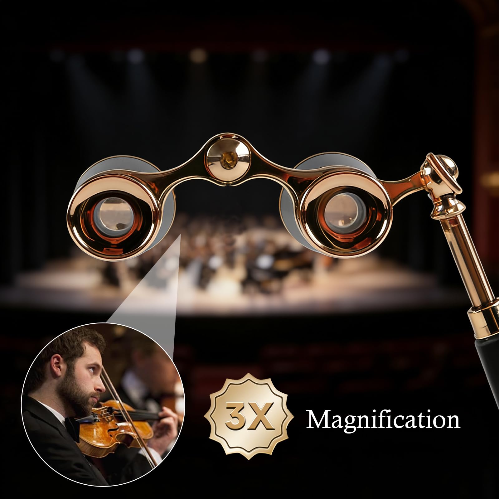 Opernglas Theaterglas 3x25 Opernglas Fernglas Kompakt mit Verstellbarem Griff und Metallkette, Faltbares Opernglas Tragbares Opera Fernglas für Theater Musikkonzerte, Opernhäuse (Schwarz)