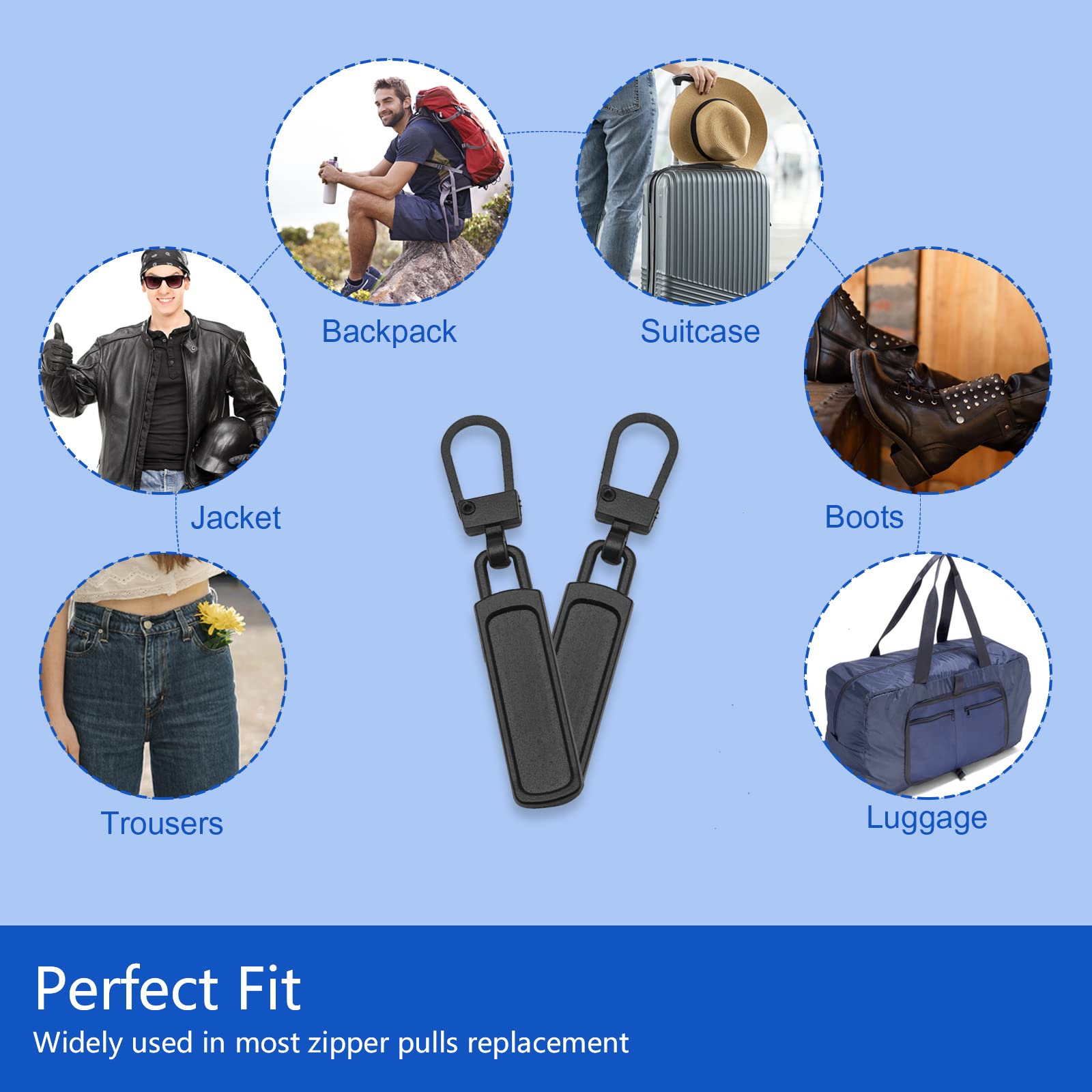 6PCS Black Zipper Pull, Detachable Zipper Tab, Zipper Pull Repair Tab for Pants, Jacket, Luggage, Boots Purse, Backpack - Image 3