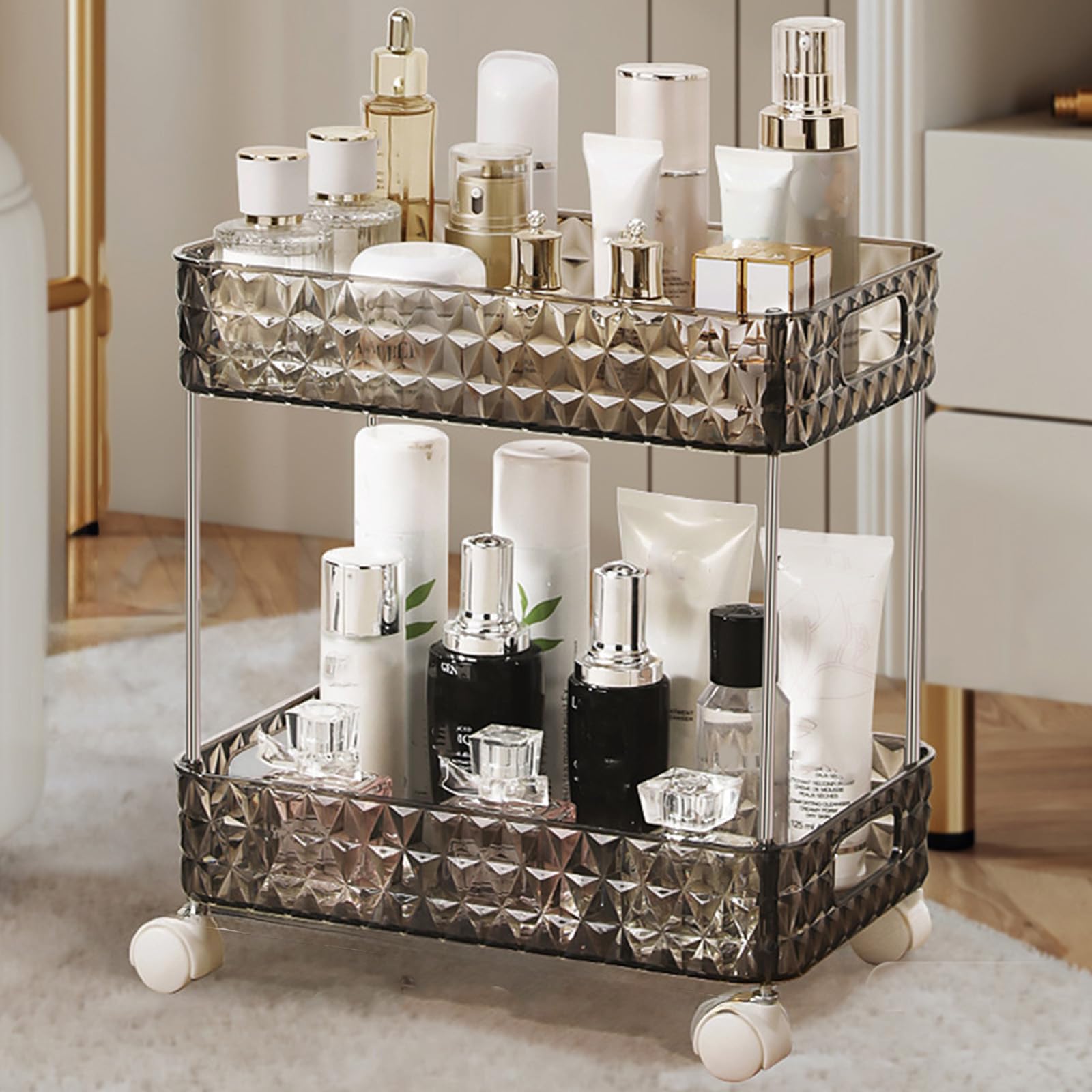Carrello portautensili in acrilico – Carrello portaoggetti a 3 ripiani con ruote per cucina e bagno – Versatile scaffale mobile per un facile accesso e soluzioni salvaspazio