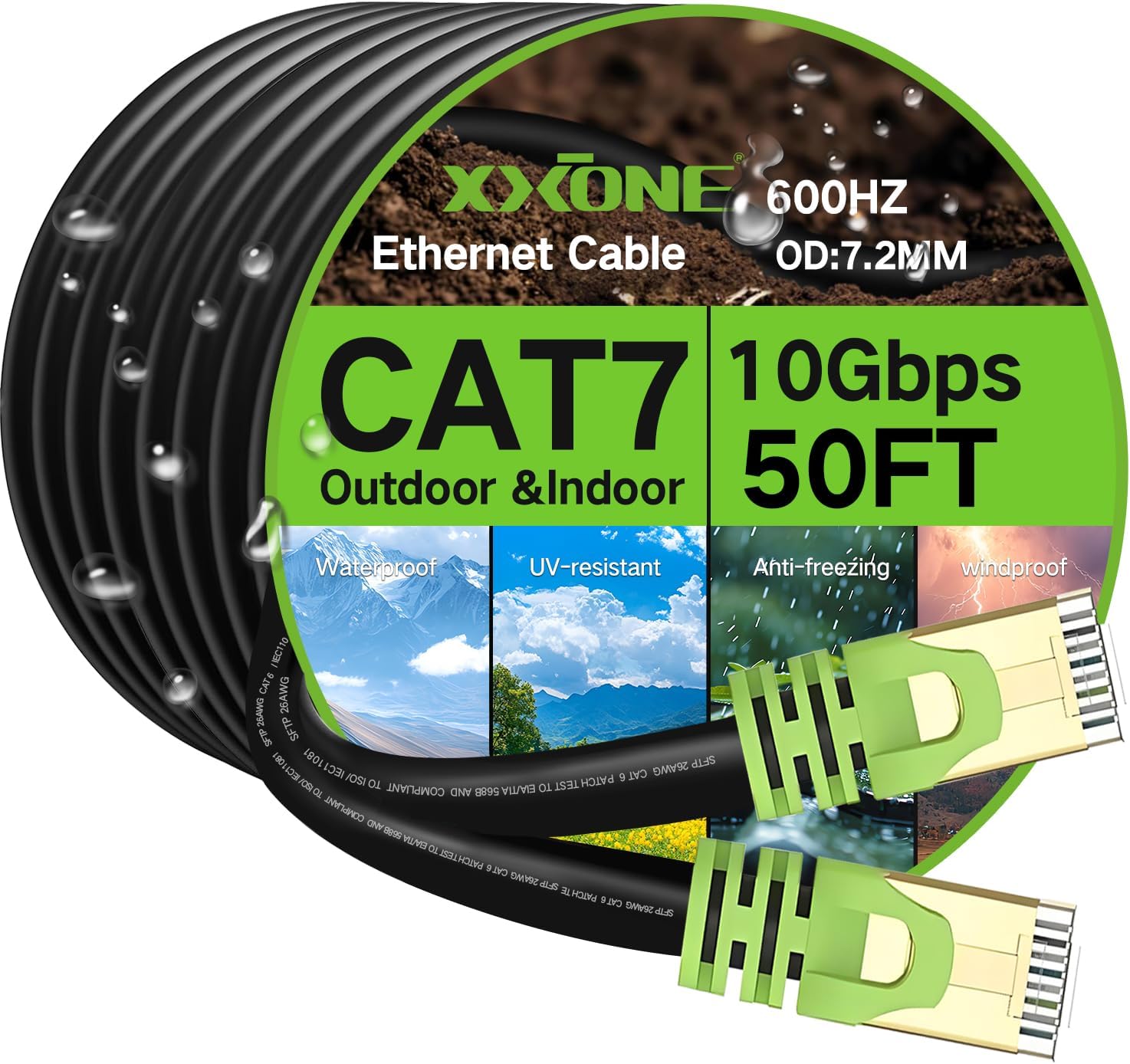 Outdoor Cat 7 Ethernet Cable 15ft, 26AWG Heavy-Duty Cat7 Networking Cord Patch Cable RJ45 Transmission Speed 10GbpsTransmission Bandwidth 600Mhz LAN Wire Cable SFTP Waterproof Direct Burial (15FT)…