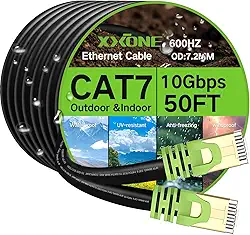 Cabo Ethernet Cat 7 para uso externo de 60 metros, cabo de rede Cat7 resistente 26 AWG, cabo de rede RJ45, velocidade de transmissão 10 Gbps, largura de banda 600 Mhz, cabo de fio LAN SFTP, à prova d'água, enterramento direto (200FT)