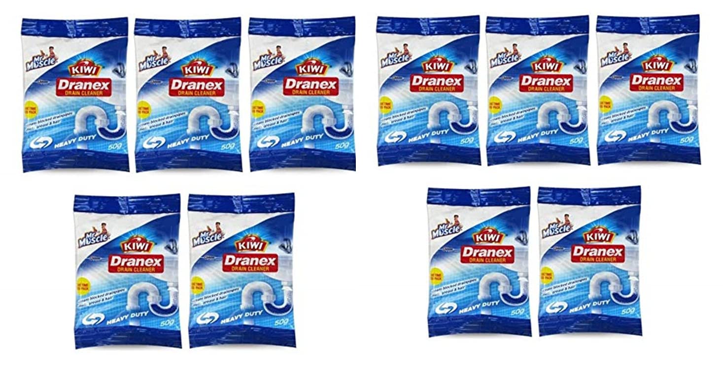 KIWI Mr. Muscle Dranex Drain Cleaner Heavy Duty, 50g Pouch (Pack of 10)..UNIQUE Amazon.in