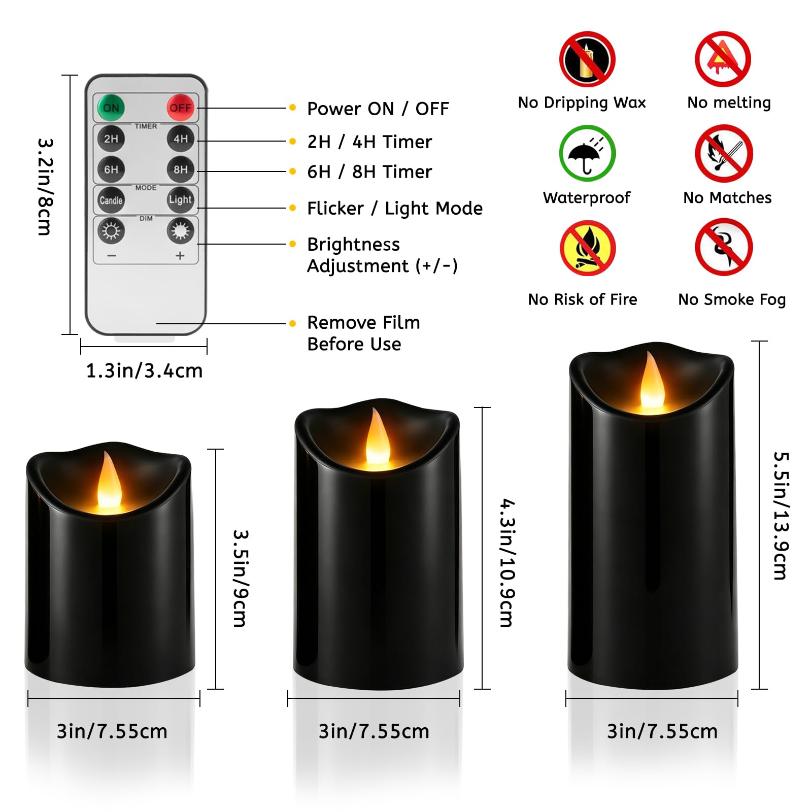 Set di 6 candele senza fiamma in plastica con accogliente fiamma rampicante, effetto ambientale, impermeabili, per esterni, a batteria, con 2 telecomandi e timer, per patio, giardino e