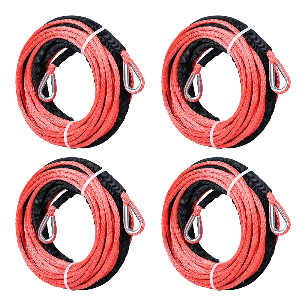 Astra Depot 4X Red ATV UTV Synthetic Rope Extension 50ft 7500lbs Winch Line Cable with Thimbles