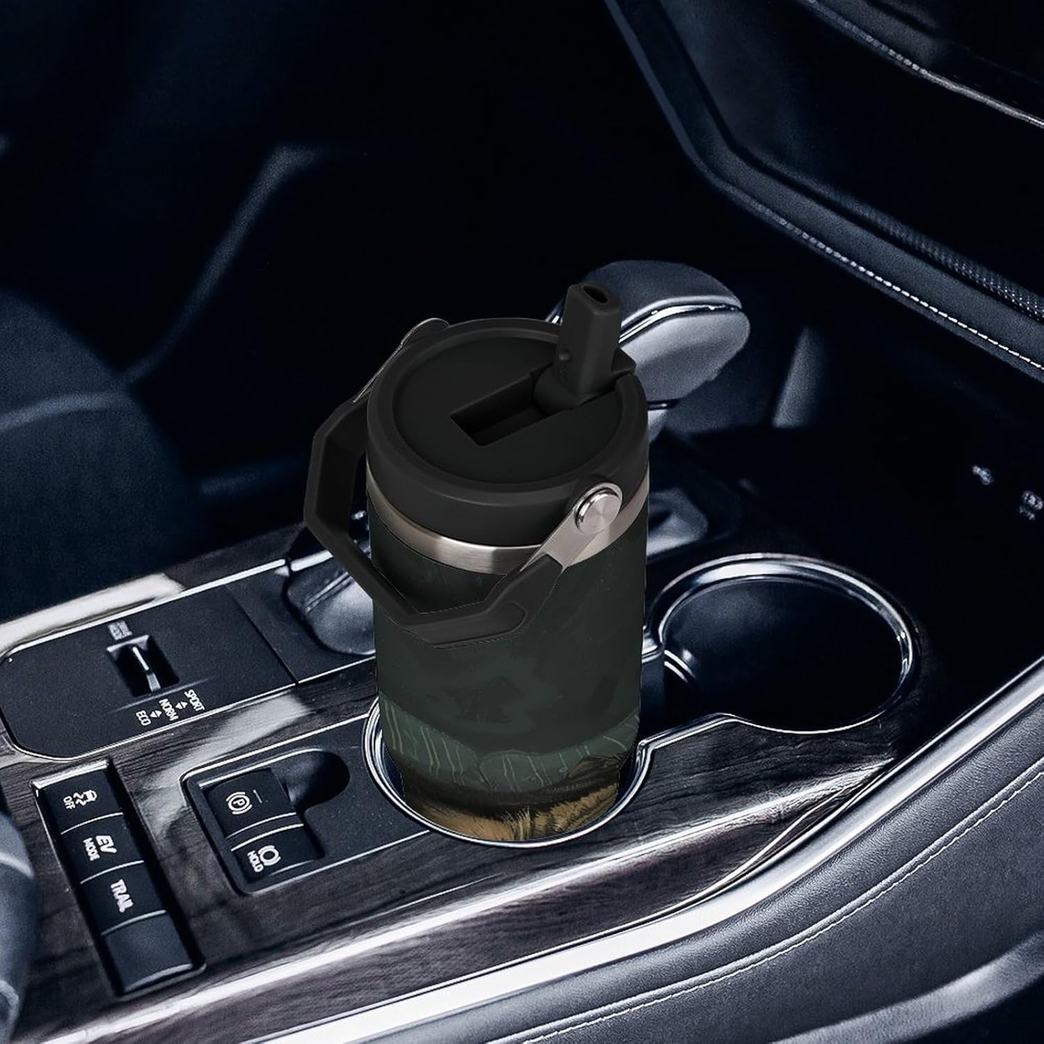 30oz Insulated Tumblers with Top Handle, Stainless Steel Cat Lying on The Sofa Car Cup with Straw for Gift, Leak-Proof Double Wall Vacuum Travel Mug, Personalized Water Bottles Black