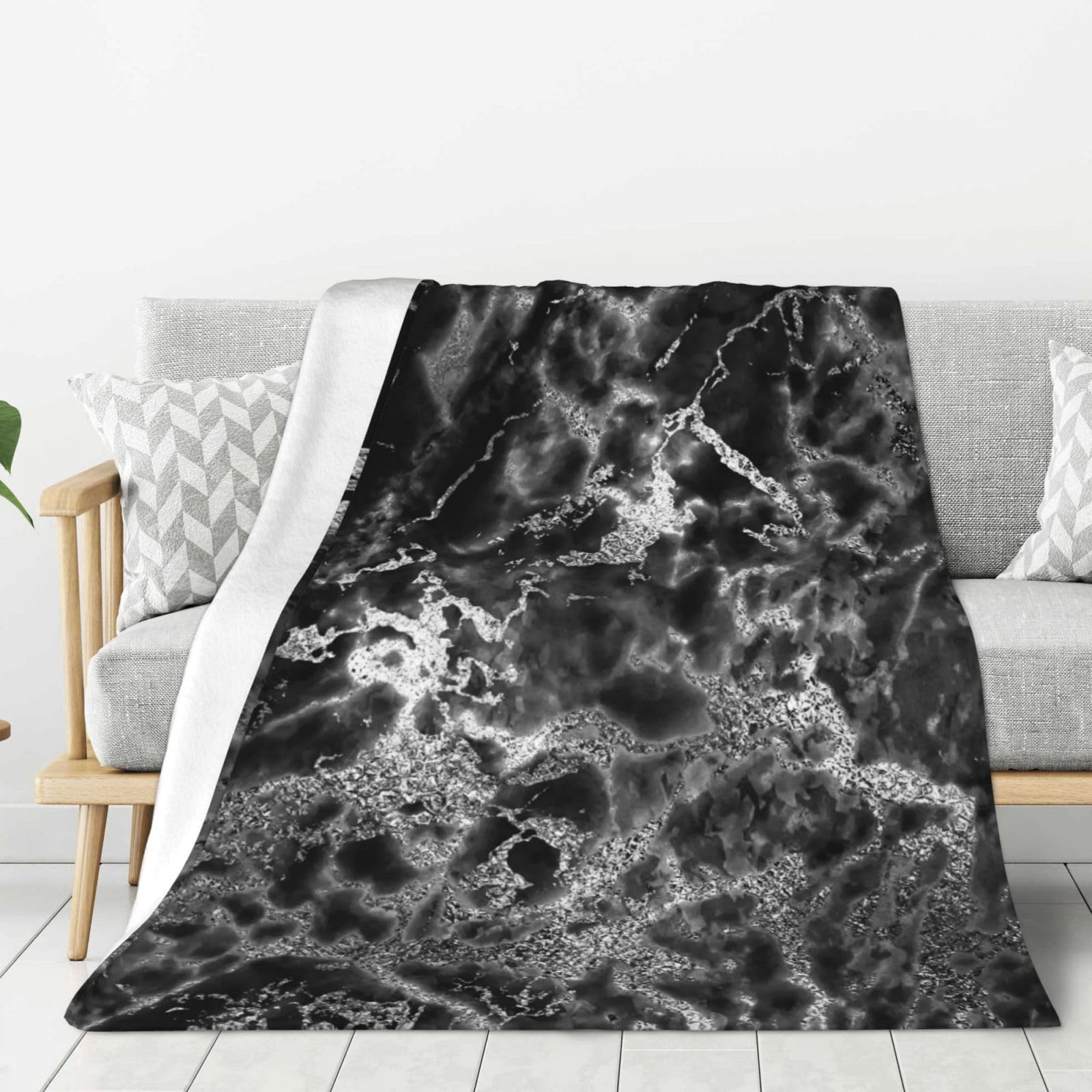 Gawuoab As Picture Black Silver Graphite Gray Marble,80"X60"Throw Flannel Blanket Super Soft Thick Cozy Comfy Couch