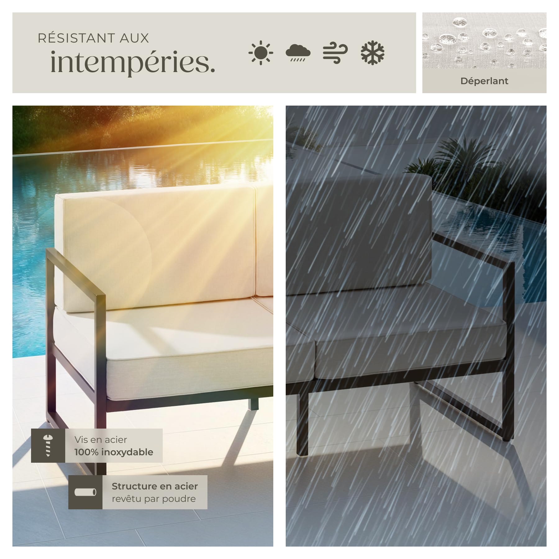 tectake® Salon de Jardin Exterieur Canapé 2 Places Banquette de Jardin Coussins épais Inclus Cadre en Acier laqué époxy Mobilier Canape Exterieur Amenagement Balcon Terrasse Veranda Maison