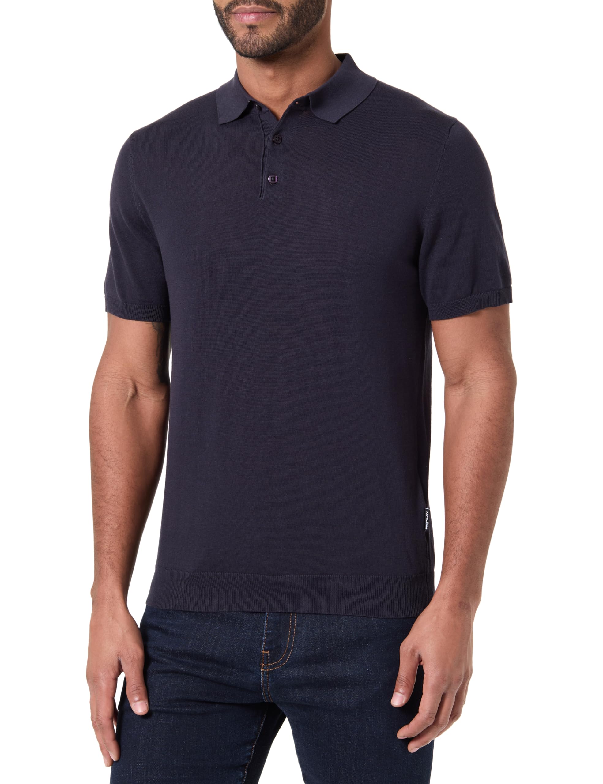 Replay Men's Polo Collar Jumper, Navy 576 (Blue), M