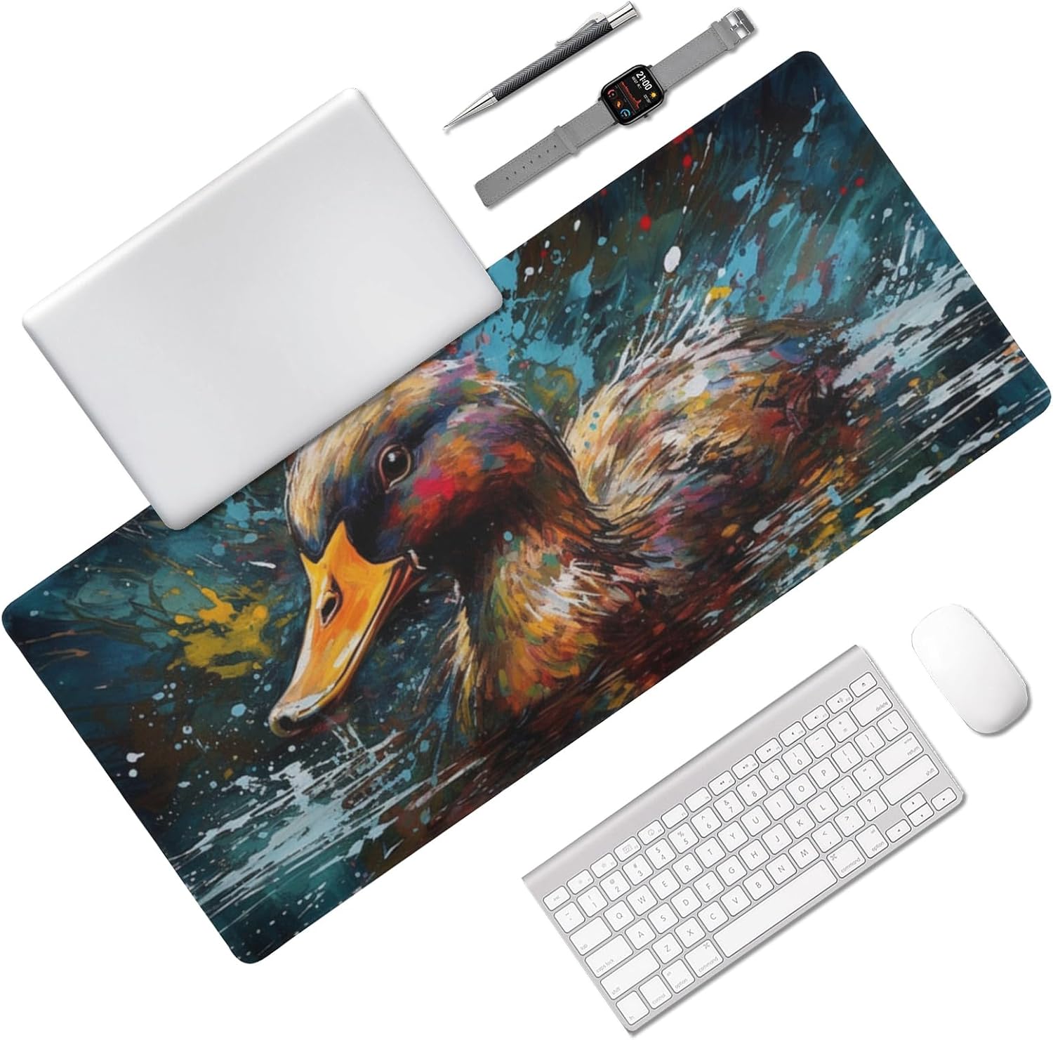 Durable Duck Design Mouse Pad 35.5 x 16 Inch with Non-Slip Base, Waterproof, Comfortable for Extended Gaming