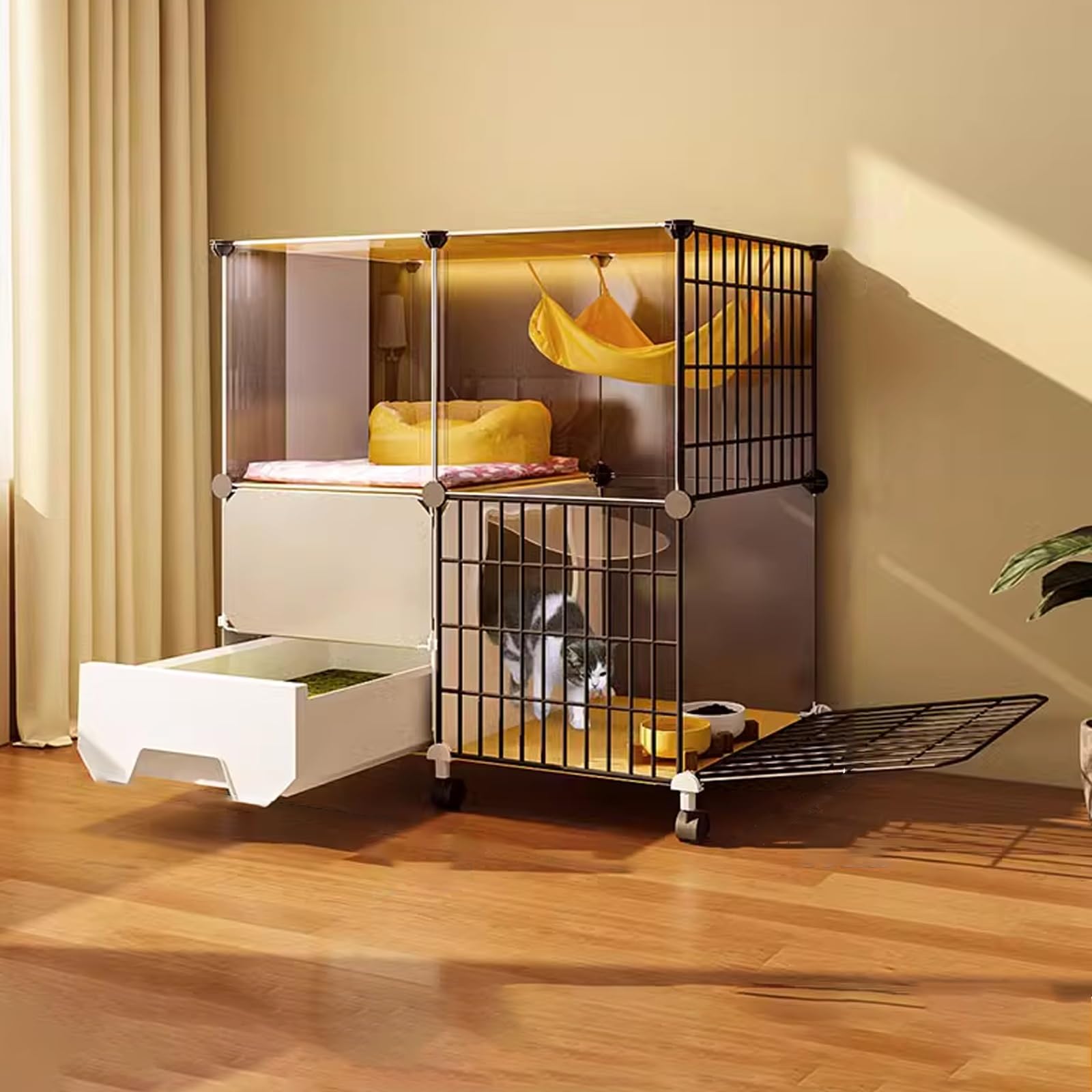 Cage surélevée pour chat avec litière intégrée, la solution DIY contre le manque d'espace
