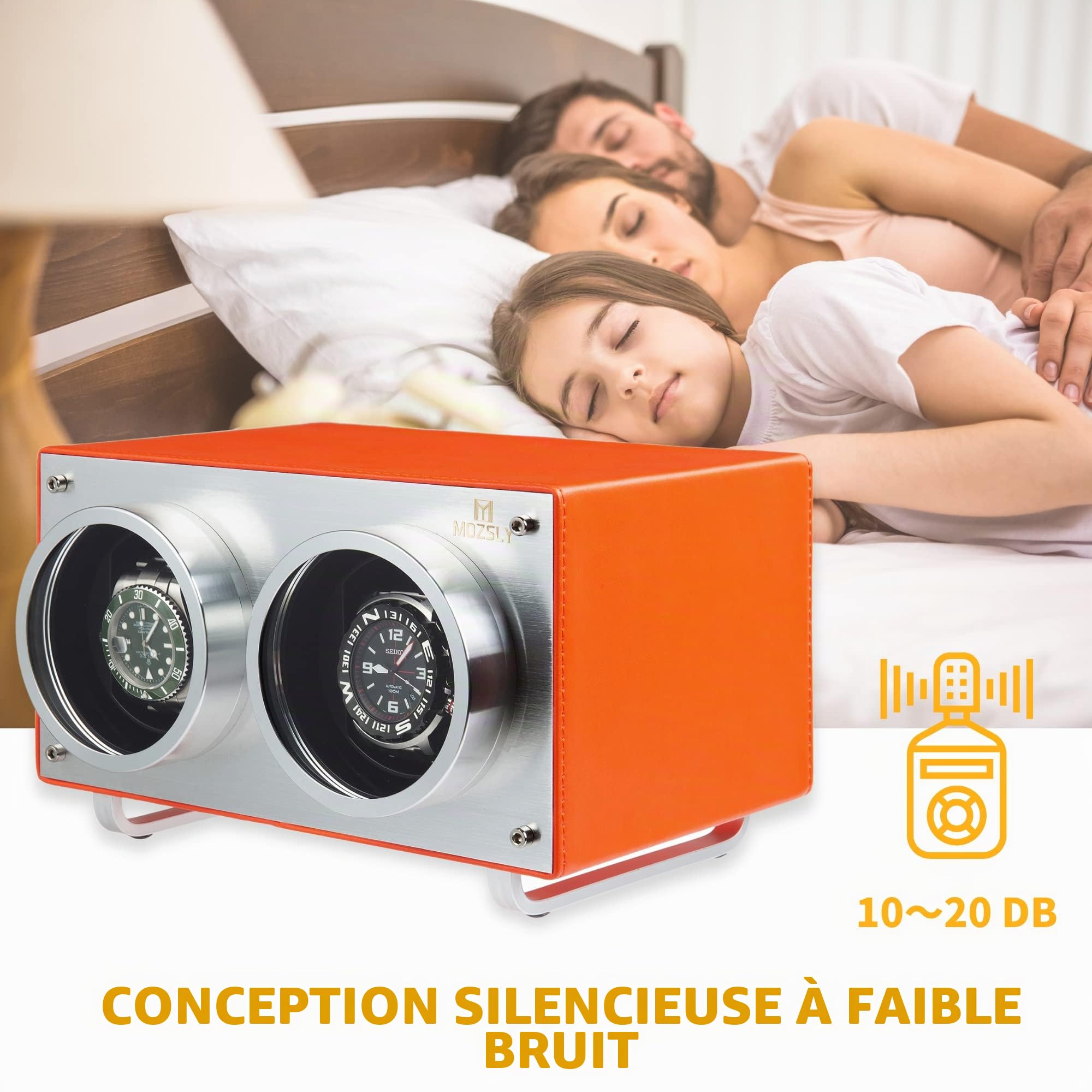 MOZSLY Remontoir Double pour Montres automatiques avec Moteur Silencieux 12 Modes de Rotation Réglage en Cuir