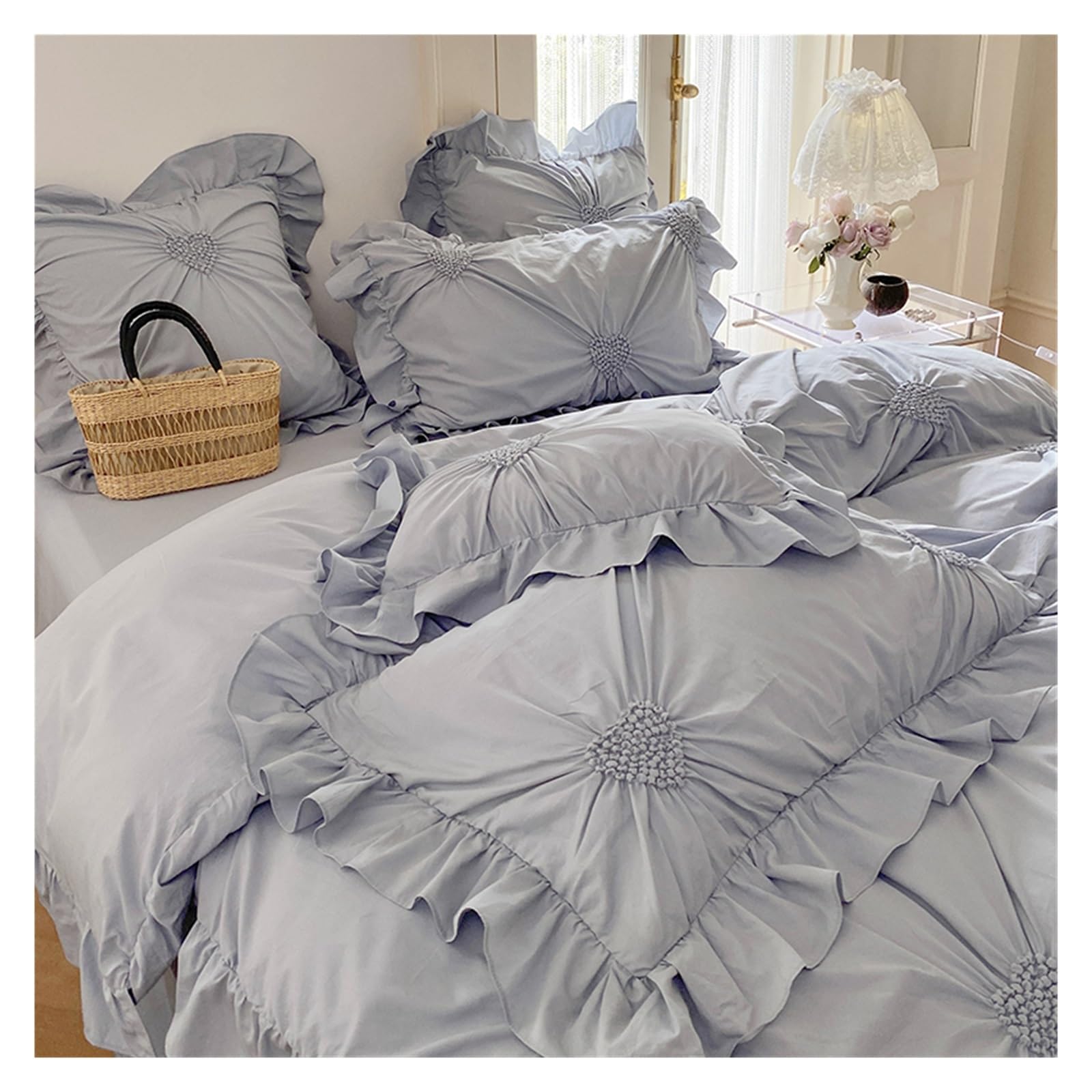 Housse de couette coton ensemble literie broderie relief drap housse taies d'oreiller