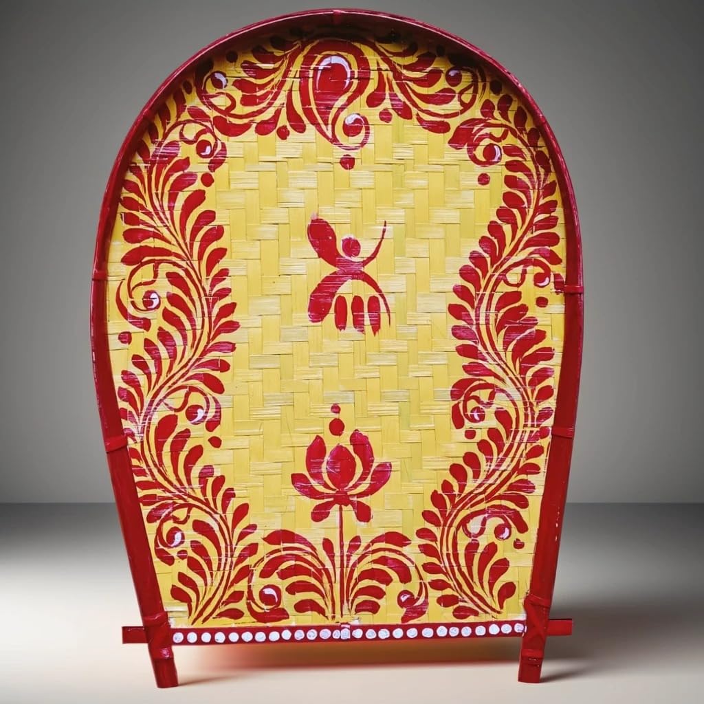 Handmade Wedding Kulo | Traditional Bengali Boron & Khoi Dan Kulo | Hand-Painted Bamboo Kulo | puja Decoration | Eco-Friendly Traditional Bengali Tray বাঁশের কুলো (12 x 15 inch)-image-3