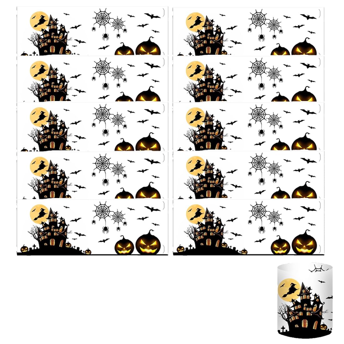 10 Lanternes, Table Halloween, Citrouille/Chauve-Souris/Sorcière/Toile