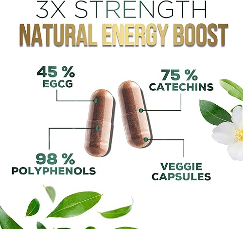 Miniatura 3 de Cápsulas de extracto de té verde con EGCG estandarizado 98%  3 pastillas de té verde de absorción de 1000 mg para energía natural  Apoyo cardíaco