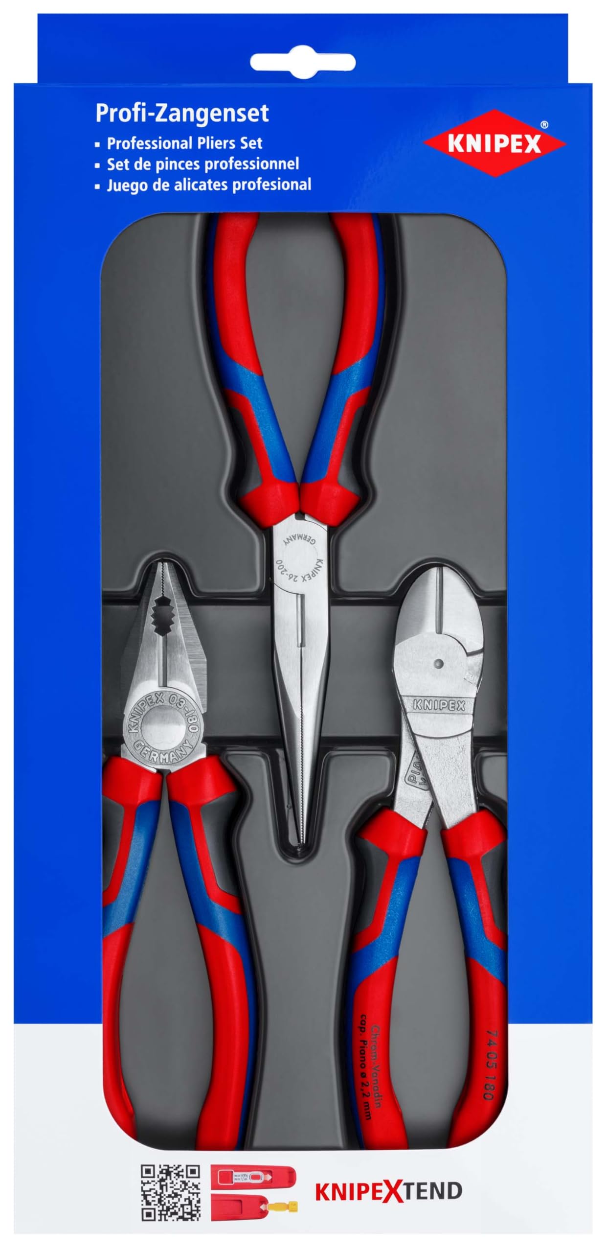KNIPEX Zestaw szczypiec do prac warsztatowych i serwisowych 1 x 26 15 200, 1 x 03 05 180, 1 x 74 05 180, 00 20 11 V01