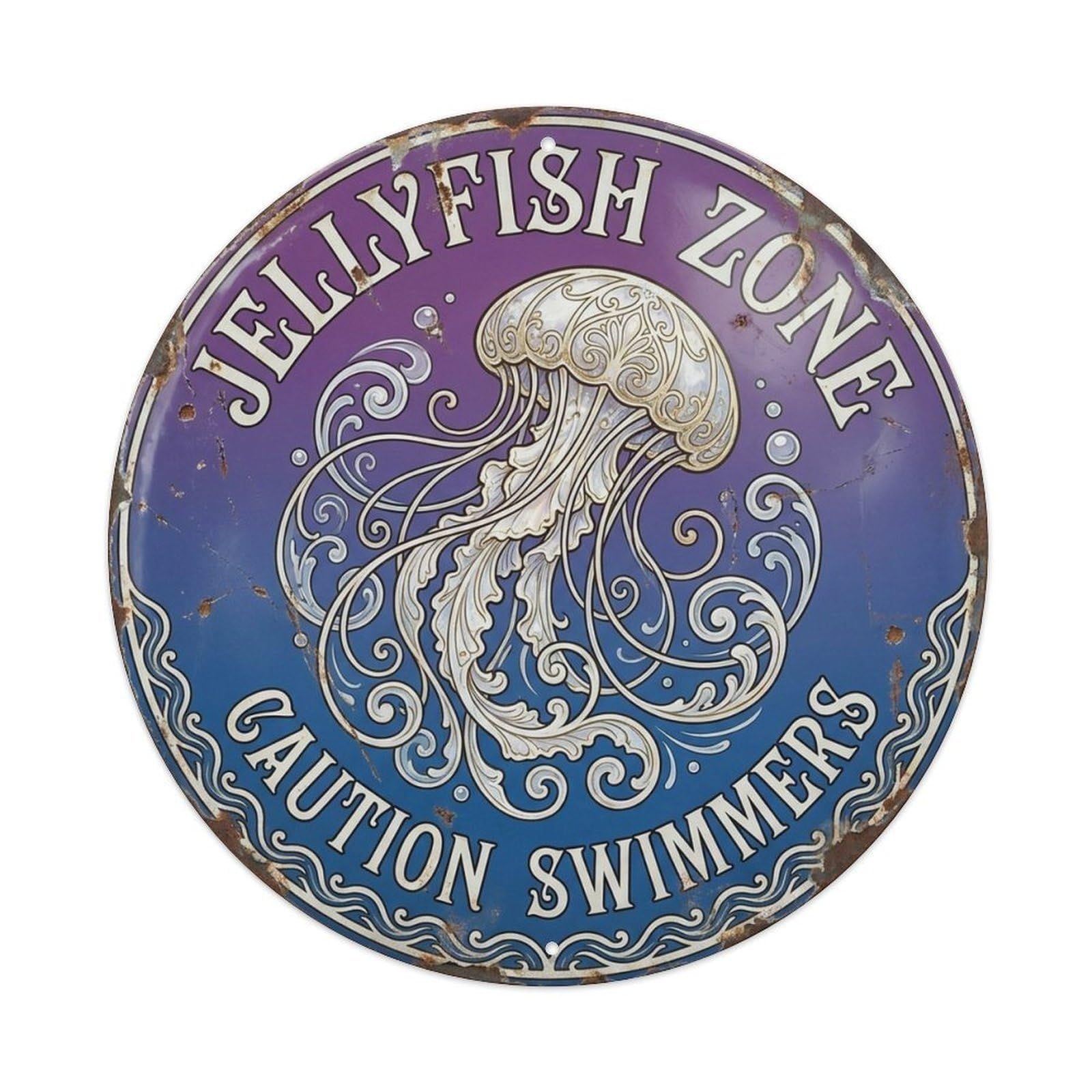 Jellyfish Zone Caution Swimmers Wildlife Notice Metal Tin Sign
