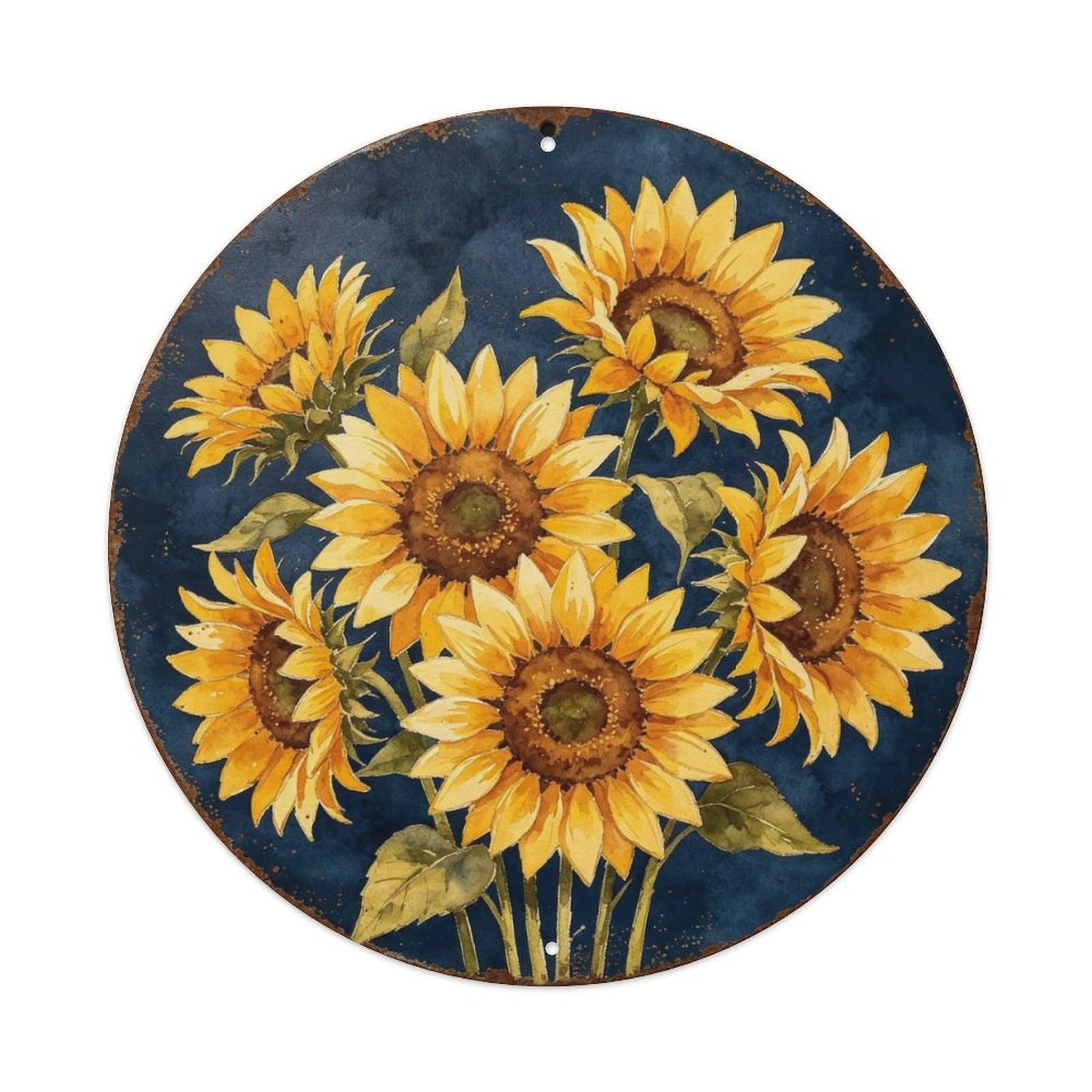 Vintage Sunflower Round Metal Wall Sign Metal Tin Sign Plaque
