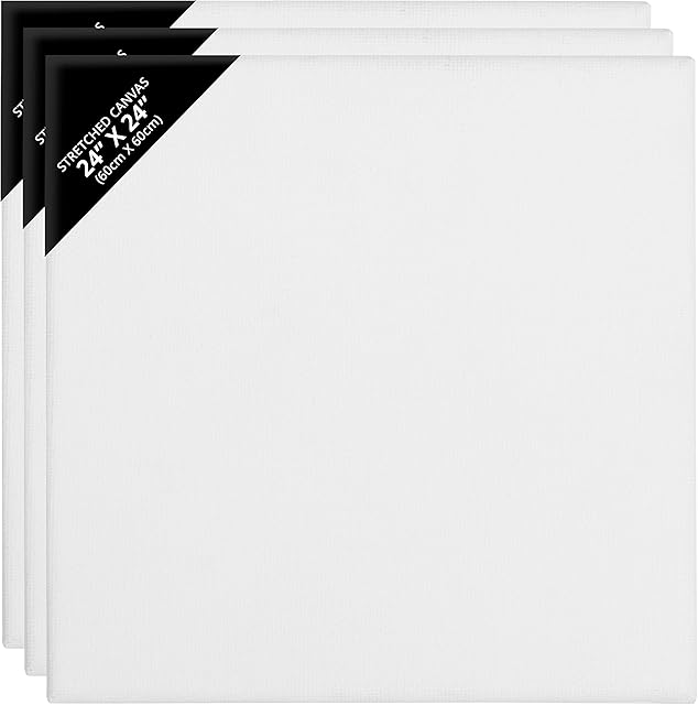 Belle Vous 3 Pack Blank Canvas - 60 x 60cm (24 x 24 inches) - Pre Stretched Canvas Panel Boards - Suitable for Acrylic and Oil Painting Also for Sketching and Drawing