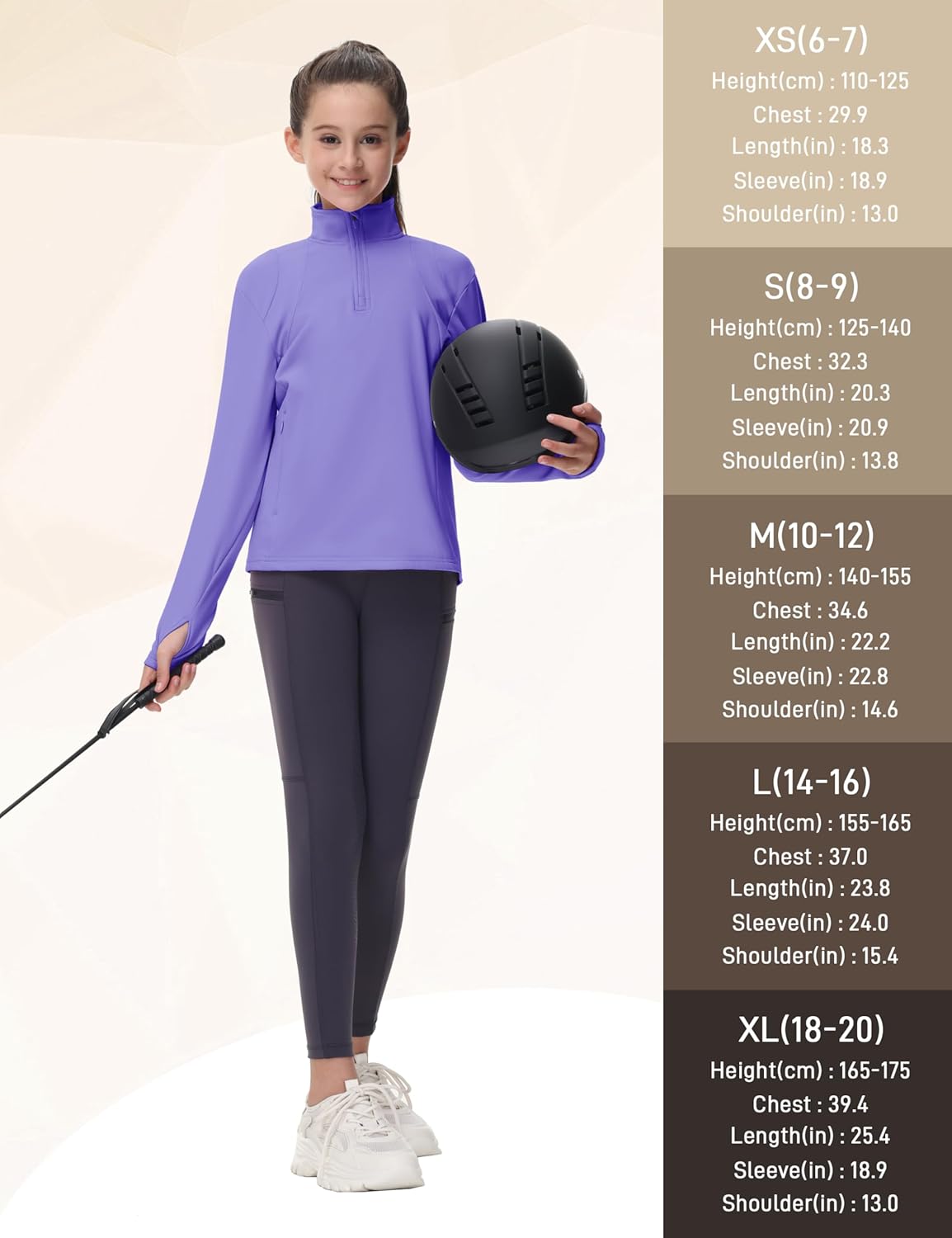 MoFiz Girls Long Sleeve Equestrian Riding Shirt Soft Thermal Half Zip Fleece Lined Jacket for Winter Horseback Riding Kids - Image 7