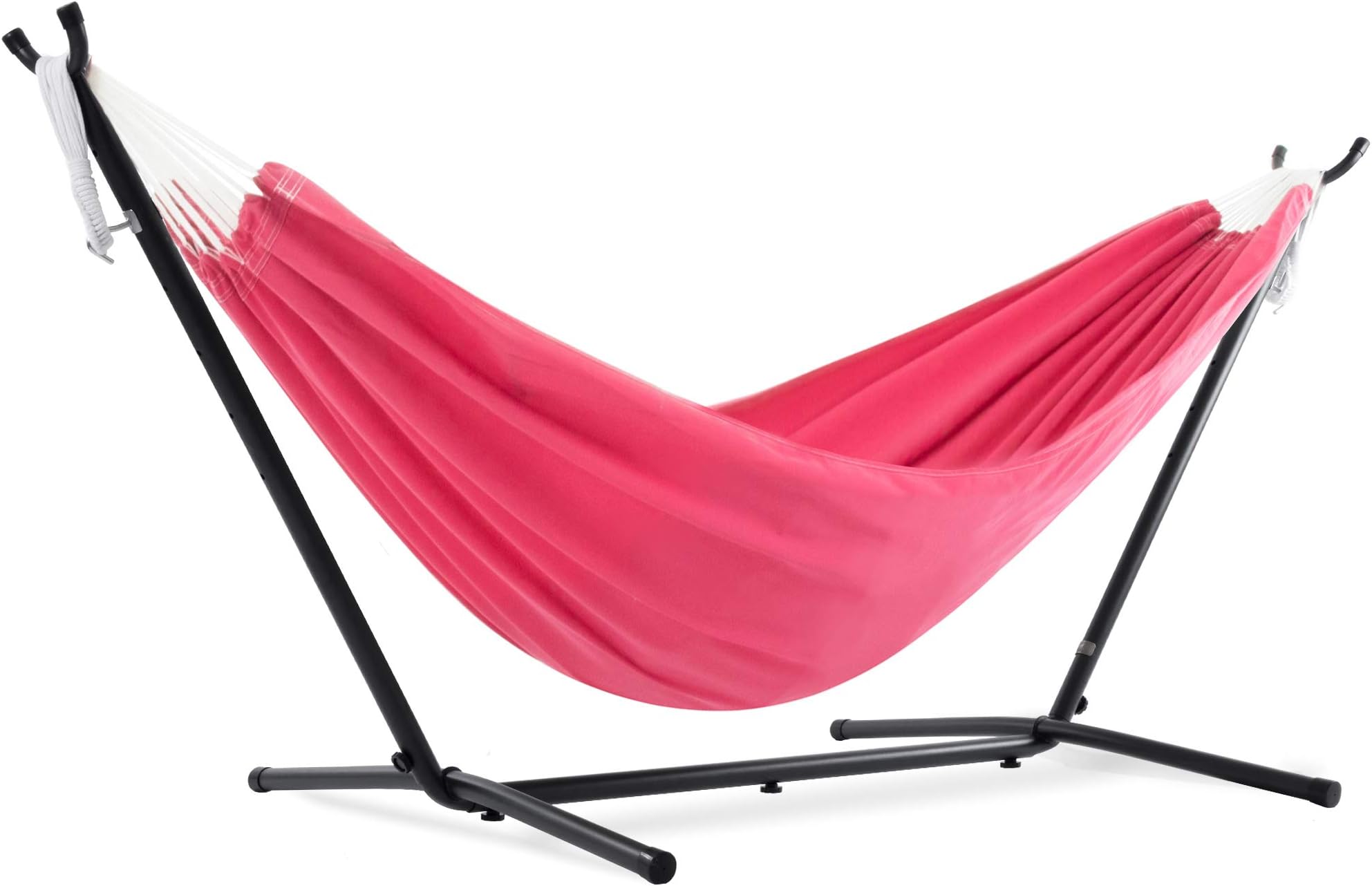VivereDouble Polyester Hammock with Space Saving Steel Stand and Premium Carry Bag - 450 lb Capacity (Hot Pink)