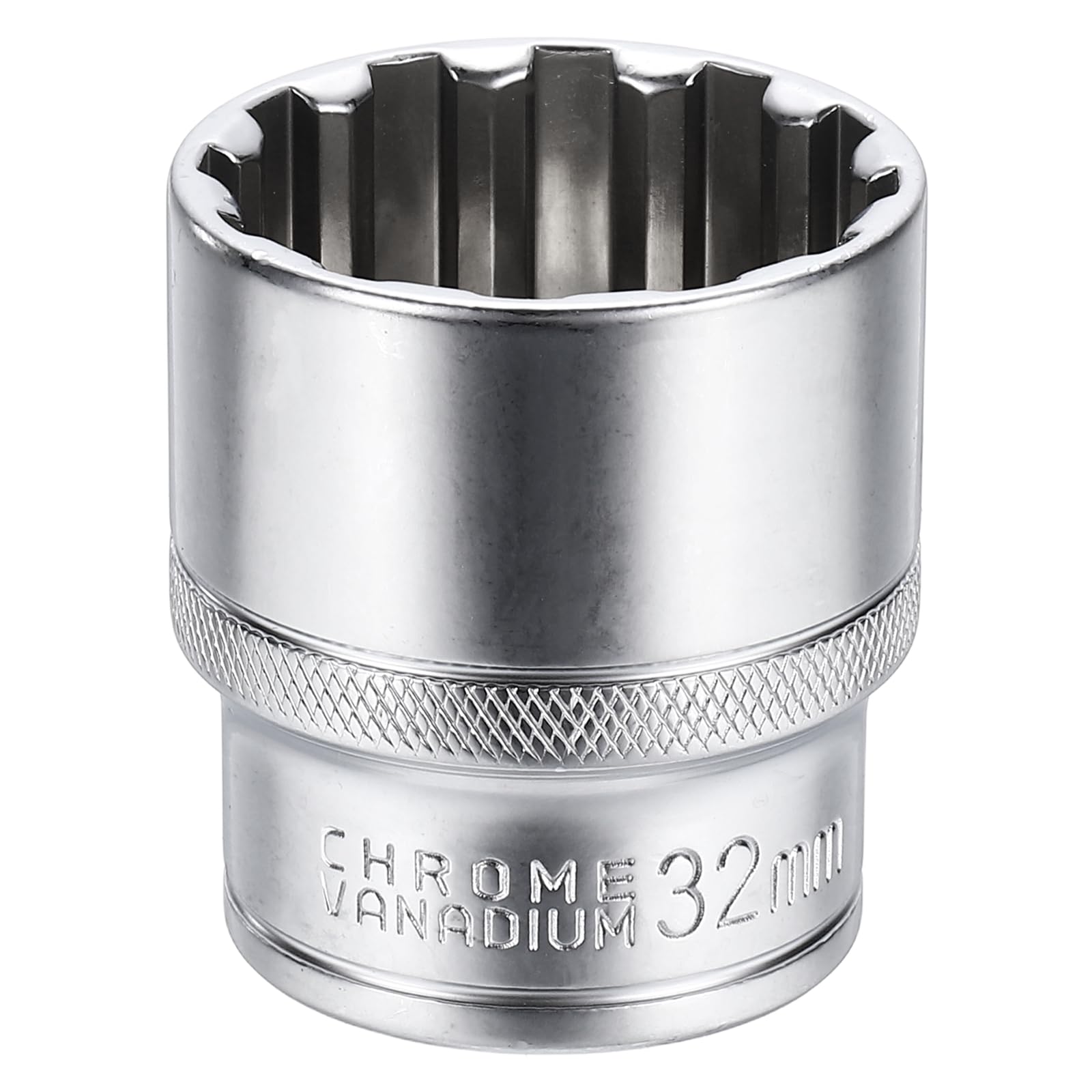 sourcing map 12 Points Socket 1/2" Drive 32mm Metric Shallow Socket 1.8" (46mm) Long CR-V Steel Nickel Plating for Home Auto Nuts Bolts Repair