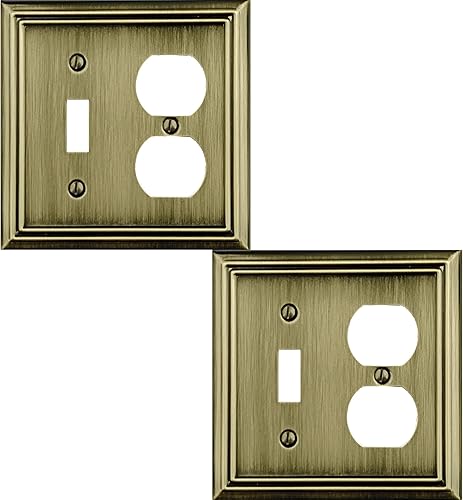 Adler - Placa de pared de metal para interruptor de luz dúplex de palancadúplex, paquete de 2 unidades de latón antiguo, cubierta de salida de