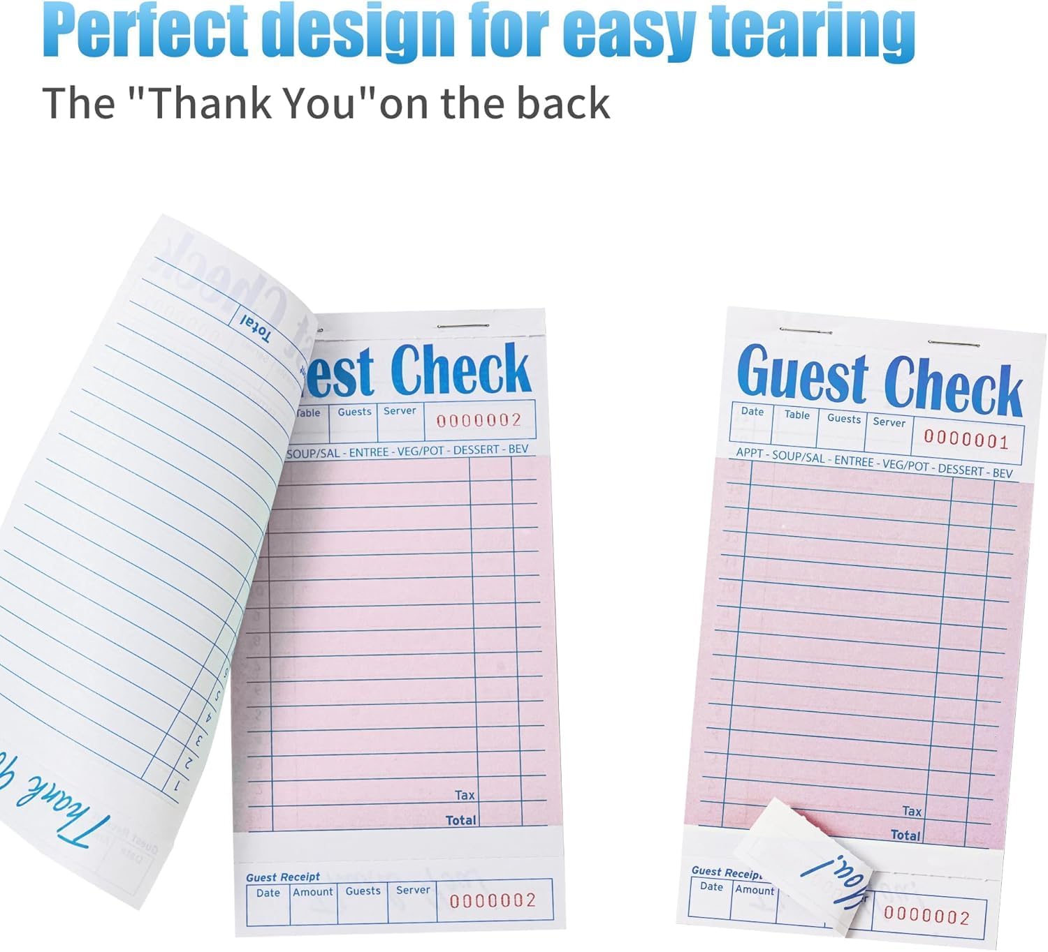 20 Pack/1000 Tickets Guest Checks Books for Servers, Pink Server Books for Waitress, Server Note Pads for Restaurants