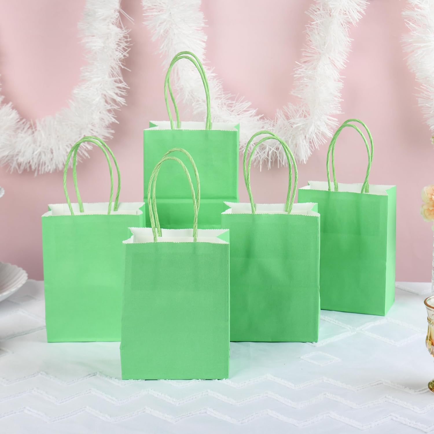 DjinnGlory 60 Pack Mini Green Paper Gift Bags with Handles for Birthday Wedding Baby Shower Party Favors Goodies, Tiny Merchandise Bags, 6.3''x4.7''x2.75'' (Forest Green) image 4