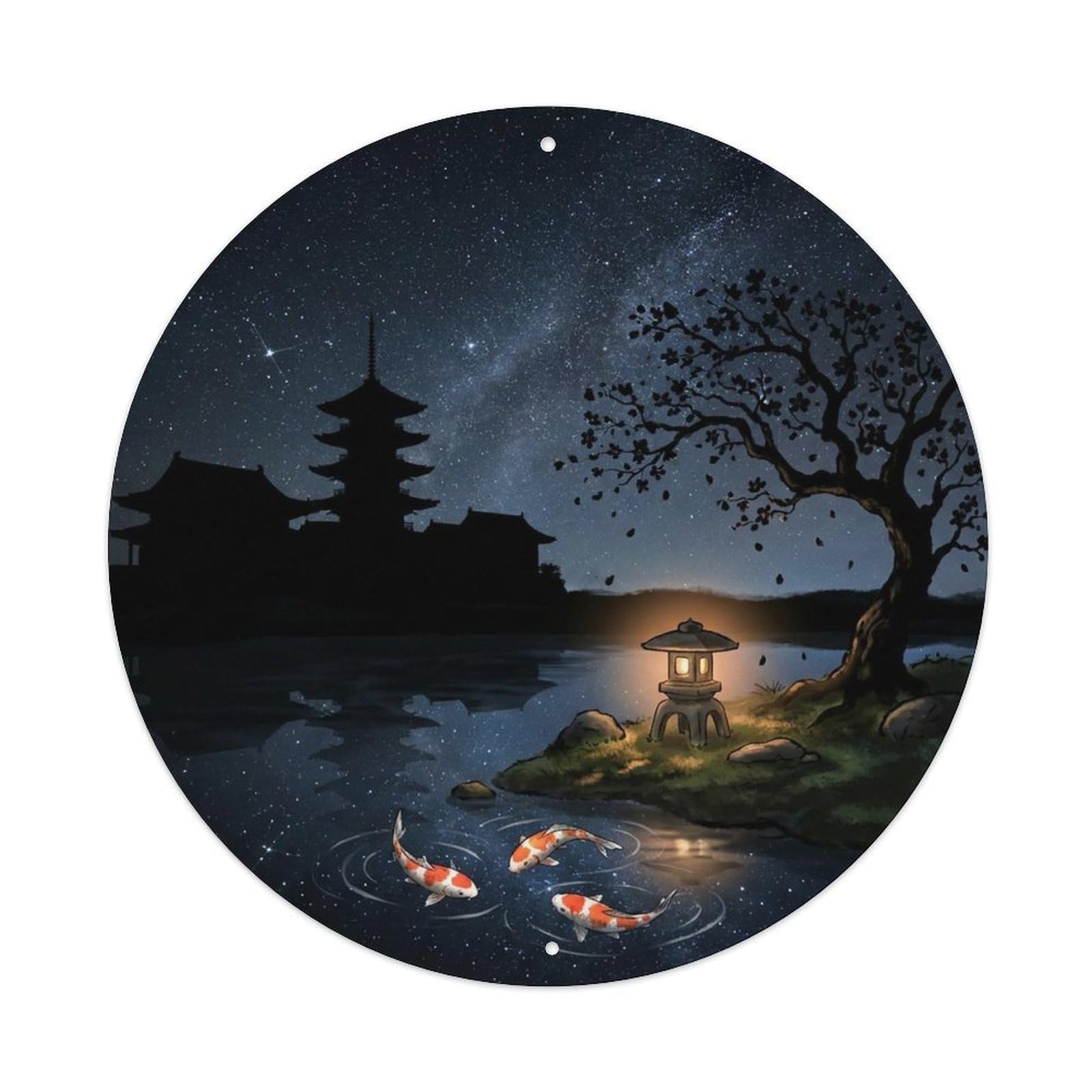 Olyhtr 8X8inch Classic Style Temple Pond Water Lantern Japanese Garden Koi Classic Metal Tin Sign