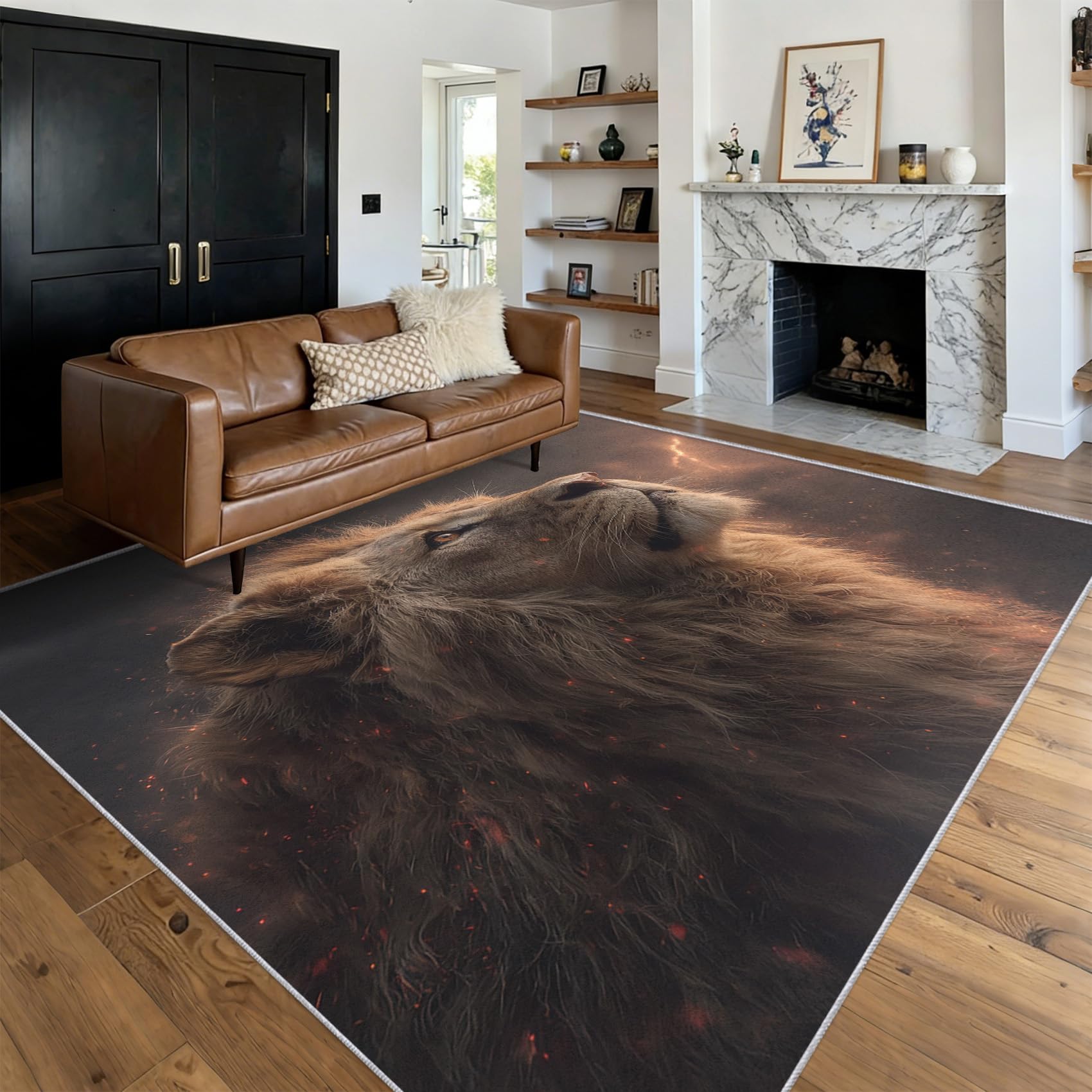 Tapis lion antidérapant à poils courts doux 80x150cm