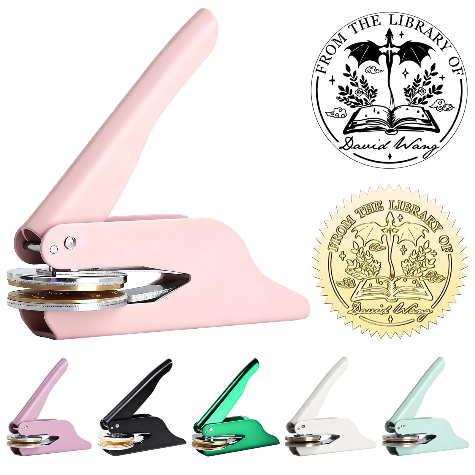 Book Embosser Stamp Custom Logo Embosser Seal Stamp for Books, Cards, Paper, Envelopes, Napkins Wedding Invitations Gift (Pink)