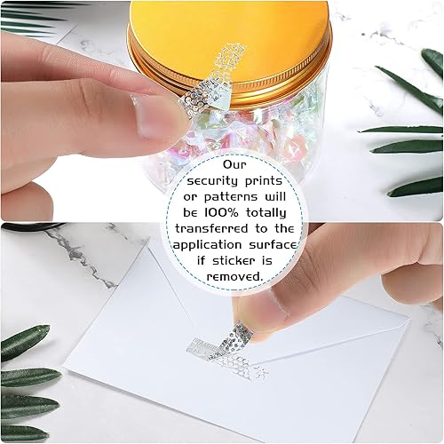 Vista 4 de Marspark 500 calcomanías plateadas de seguridad a prueba de manipulaciones, etiquetas de holograma auténticas, a prueba de manipulaciones