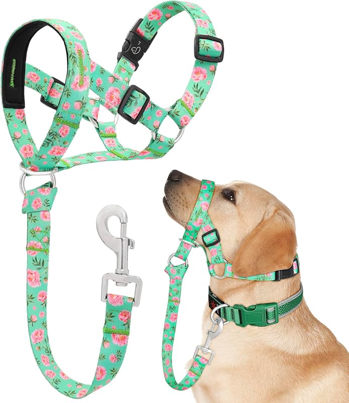 Cabresto para Cães Ezierfy com Guia Gentle Lead, Nylon Acolchoado e Ajustável, XLarge Peony
