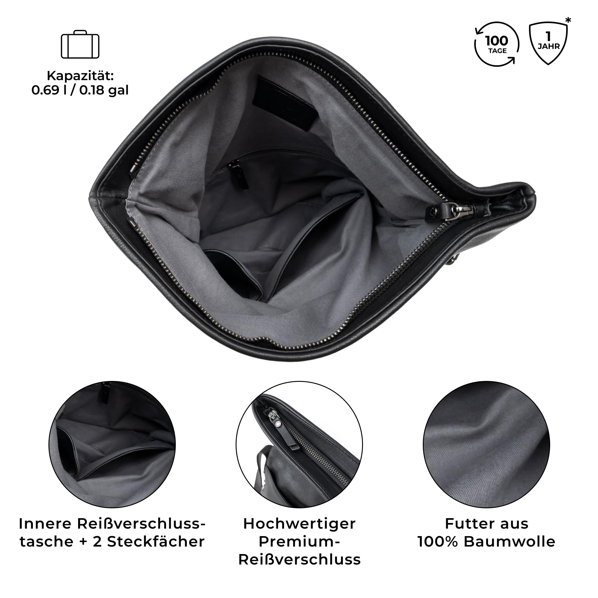 Berliner Bags Umhängetasche Nancy Premium aus Leder für Damen - Schwarz