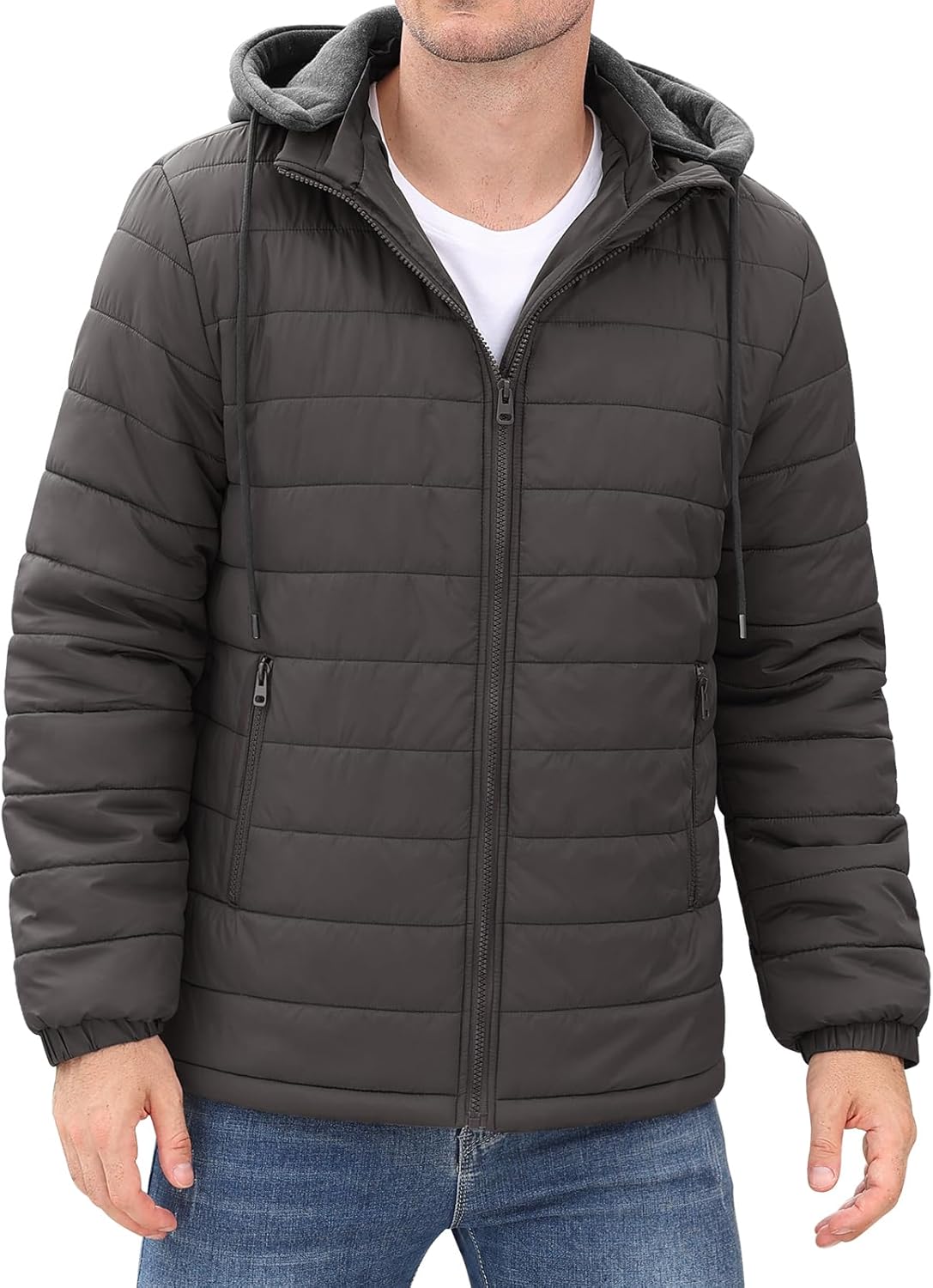 HEEKPEK Men’s Puffer Jacket with Detachable Hood Lightweight Water-Resistant Full Zip Winter Coats Insulated Puffy Jackets